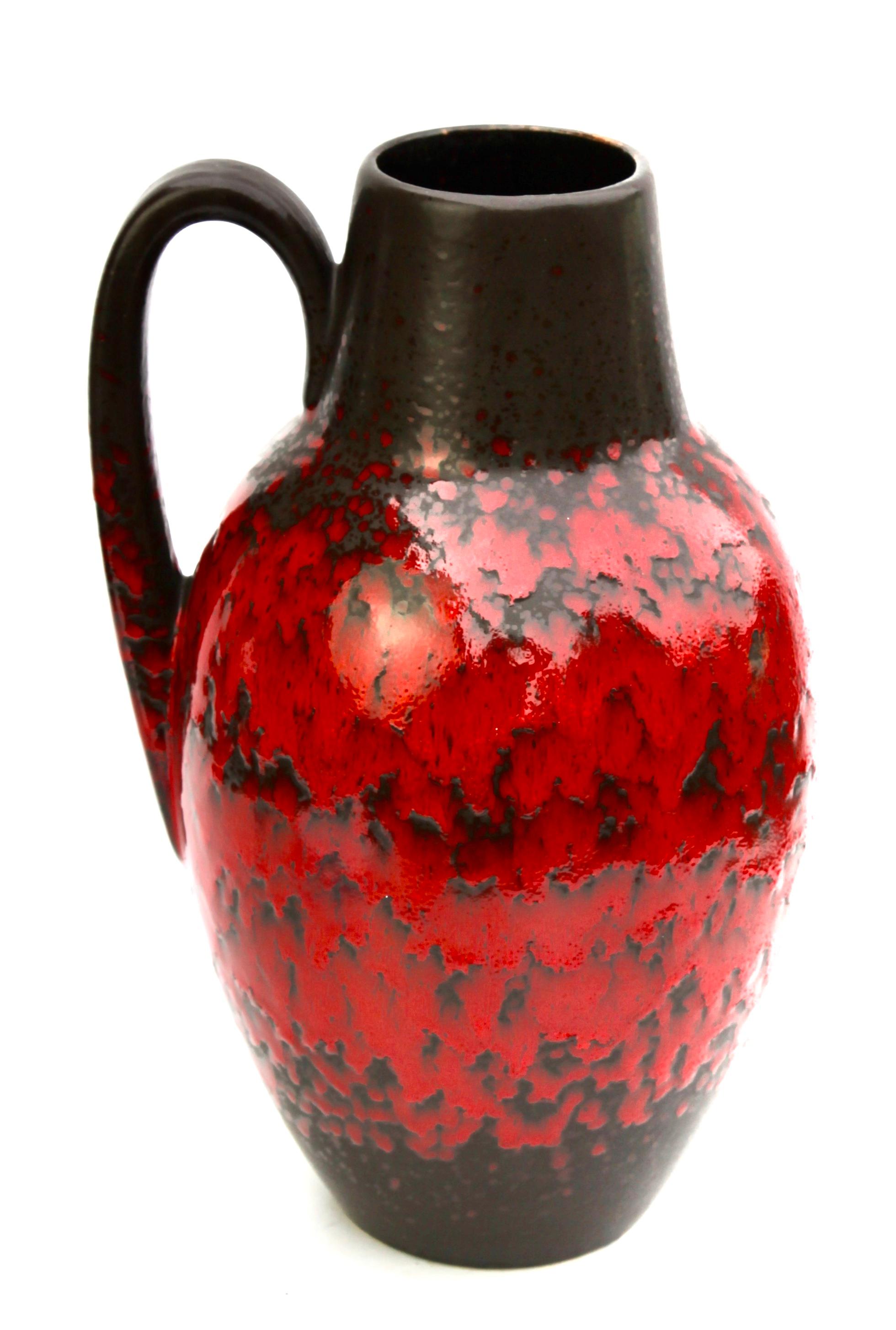 Hand-Painted Fat Lava Floor Vase with Red Drip-Glaze 'Scheurich 279-38, W-Germany' 1960s