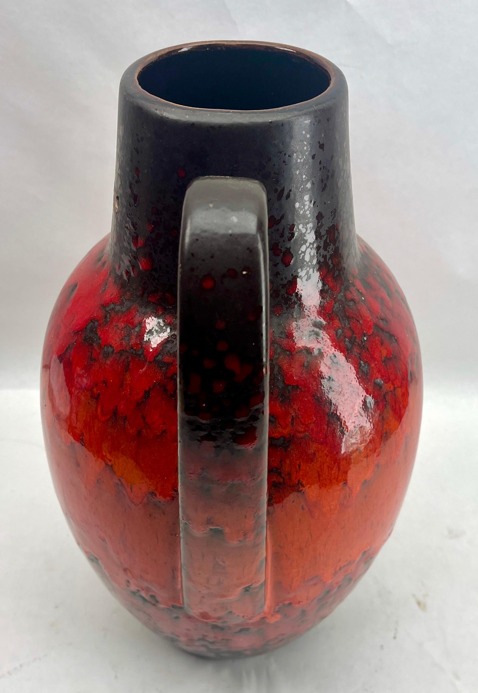 Ceramic Fat Lava Floor Vase with Red Drip-Glaze 'Scheurich 279-38, W-Germany' 1960s For Sale