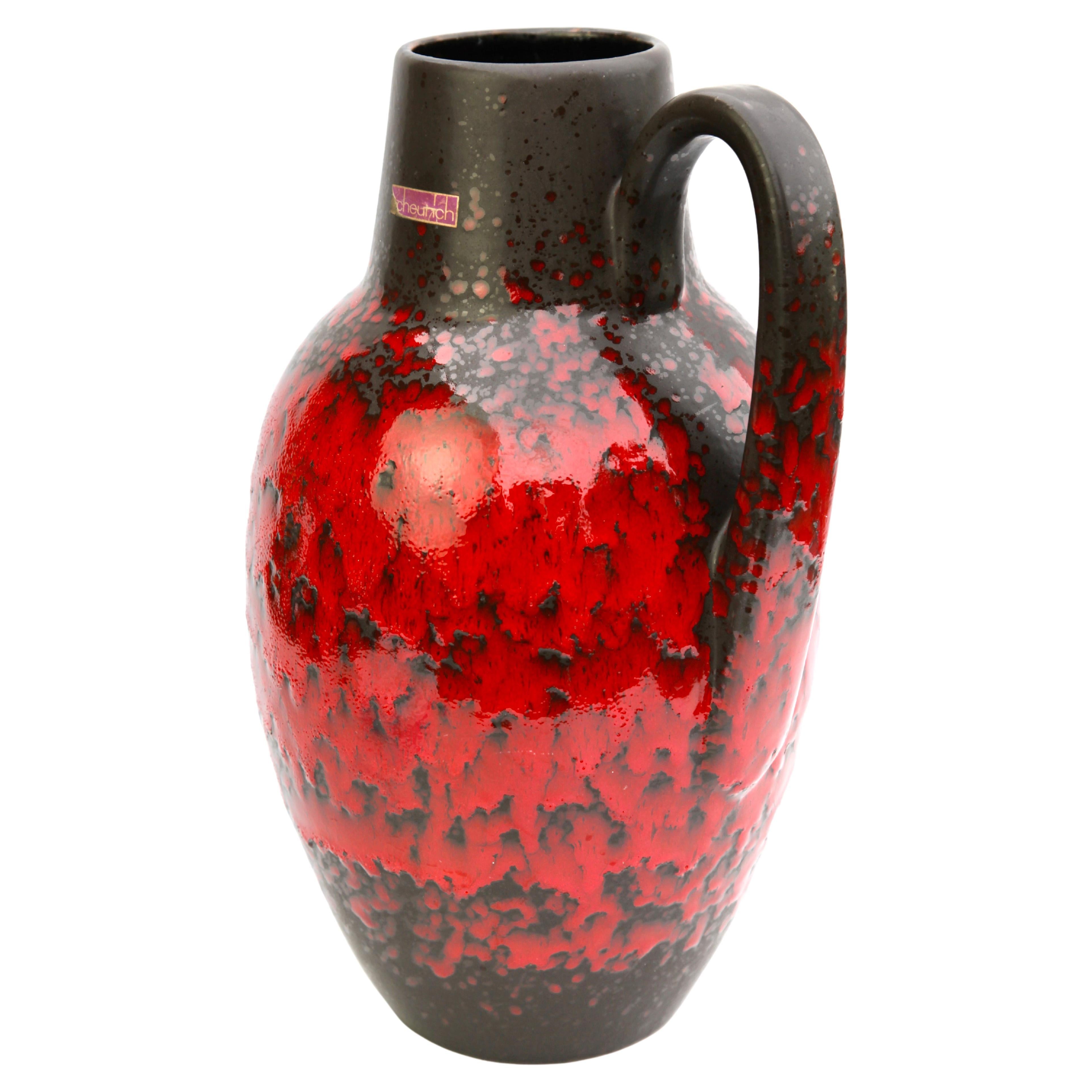 Fat Lava Floor Vase with Red Drip-Glaze 'Scheurich 279-38, W-Germany' 1960s