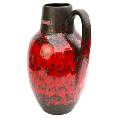 Vase de sol en lave grasse avec glaçure rouge à gouttes 'Scheurich 279-38, W-Germany', années 1960