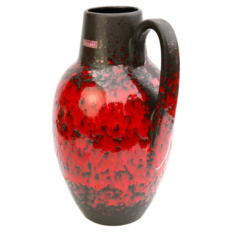 Fat Lava Floor Vase with Red Drip-Glaze 'Scheurich 279-38, W-Germany' 1960s For Sale