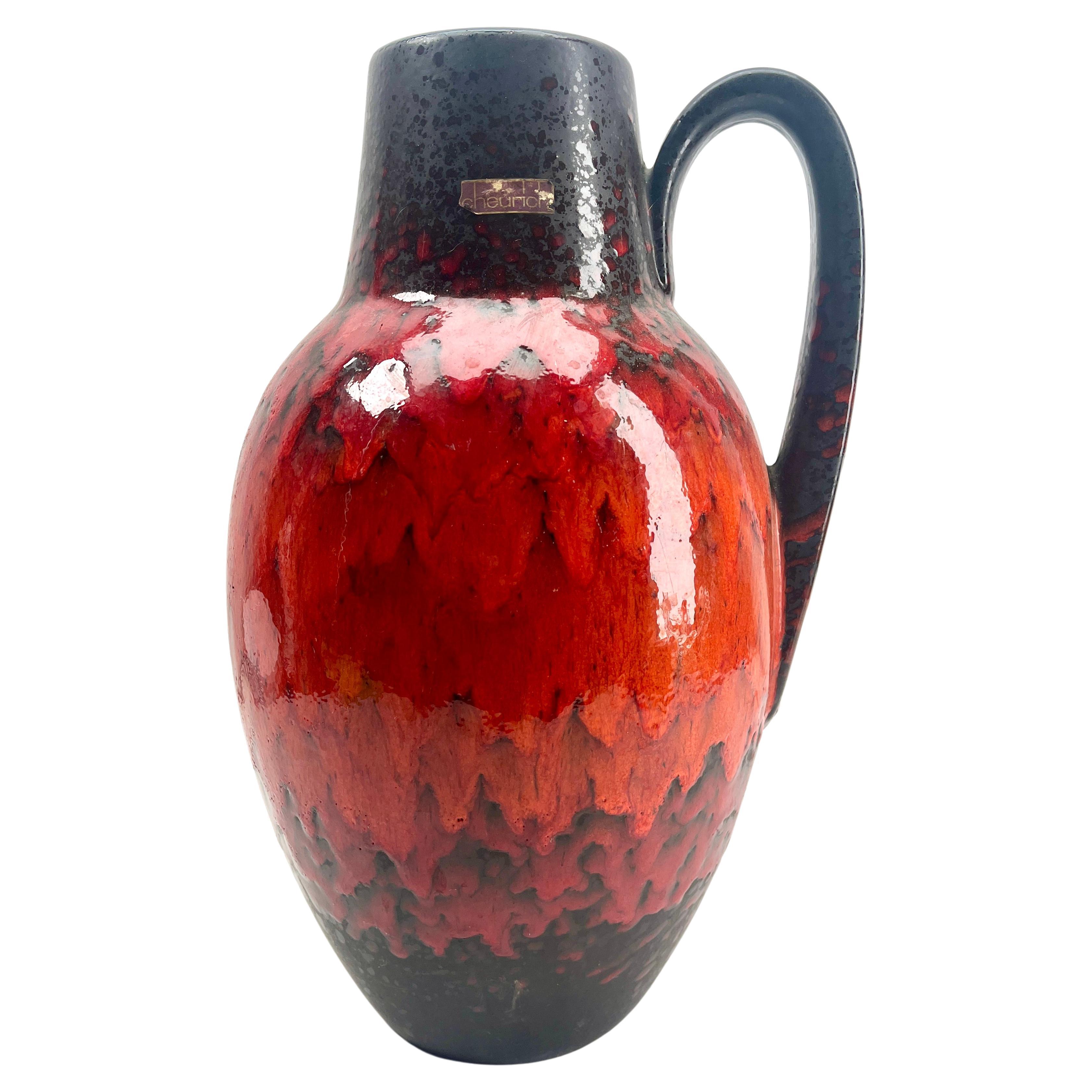 Fat Lava Floor Vase with Red Drip-Glaze 'Scheurich 279-38, W-Germany' 1960s
