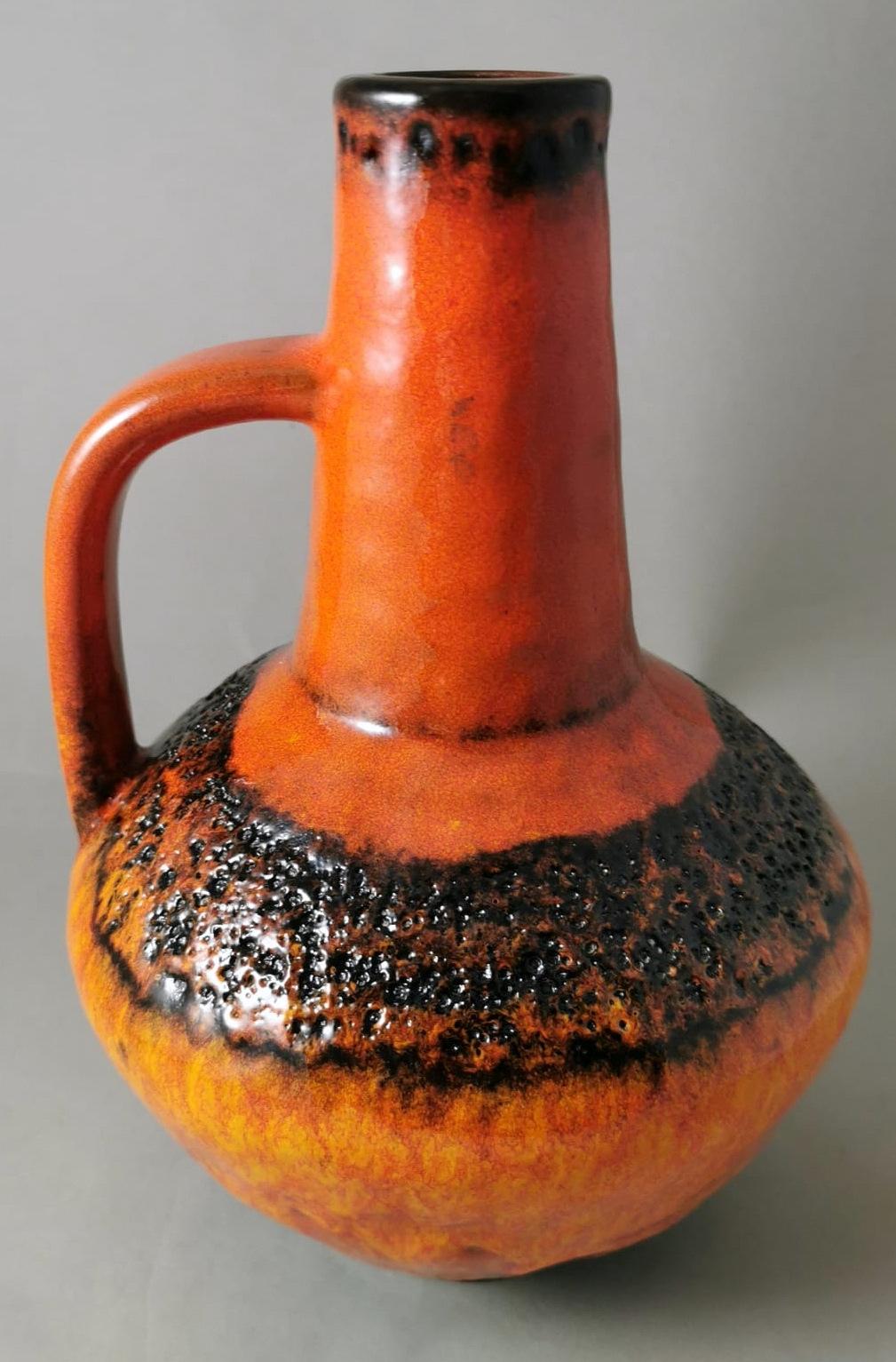 20th Century Fat Lava German Colored And Glazed Ceramic Pitcher For Sale