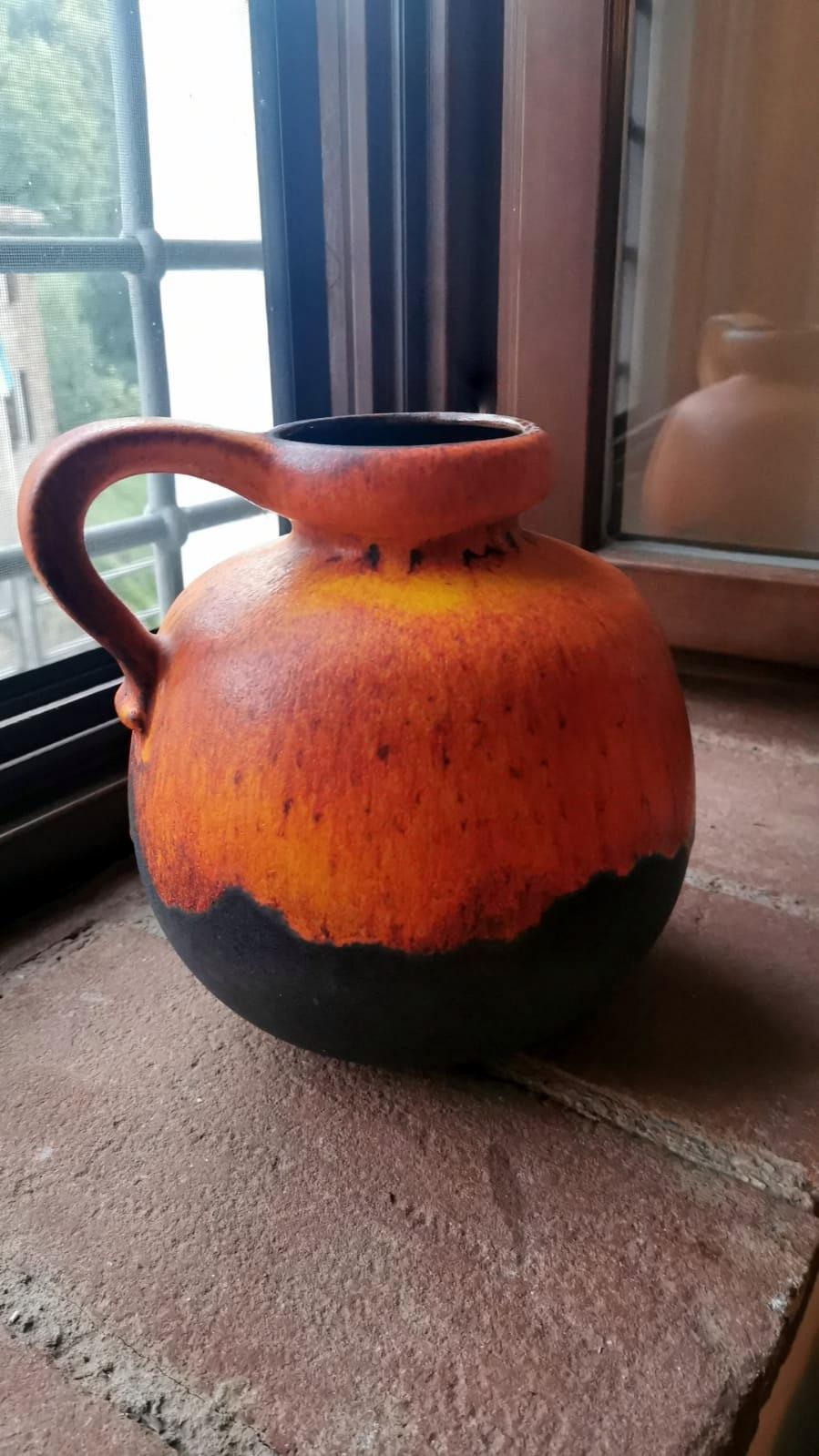 Fat Lava German Jug With Colored And Glazed Ceramic Handle For Sale 6