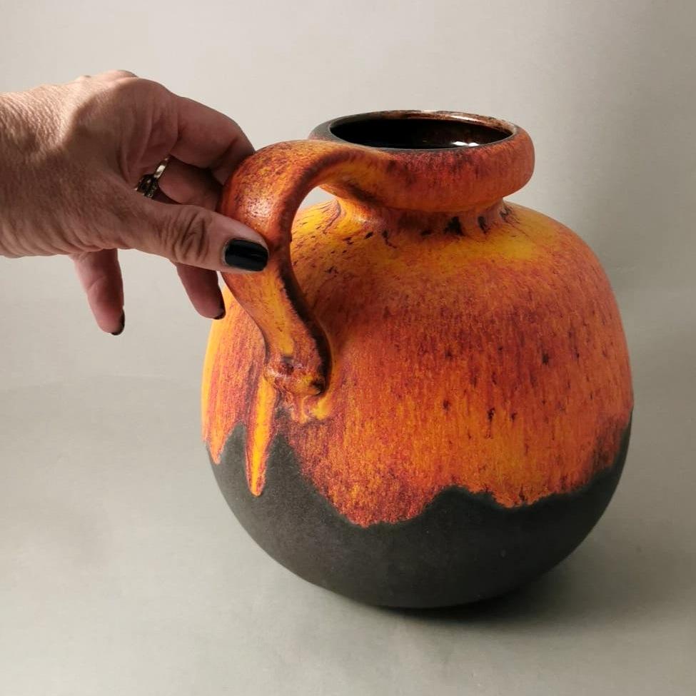 Fat Lava German Jug With Colored And Glazed Ceramic Handle For Sale 9