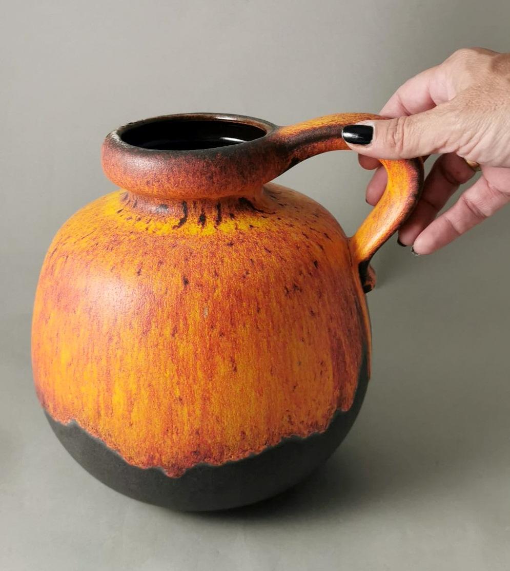 Fat Lava German Jug With Colored And Glazed Ceramic Handle For Sale 10