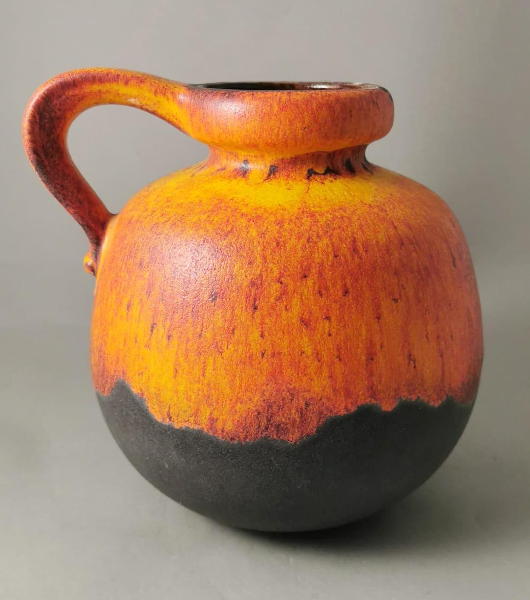 Mid-Century Modern Fat Lava German Jug With Colored And Glazed Ceramic Handle For Sale