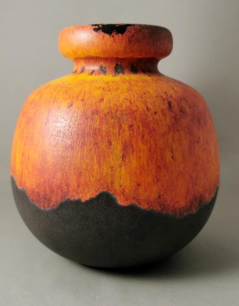 20th Century Fat Lava German Jug With Colored And Glazed Ceramic Handle For Sale