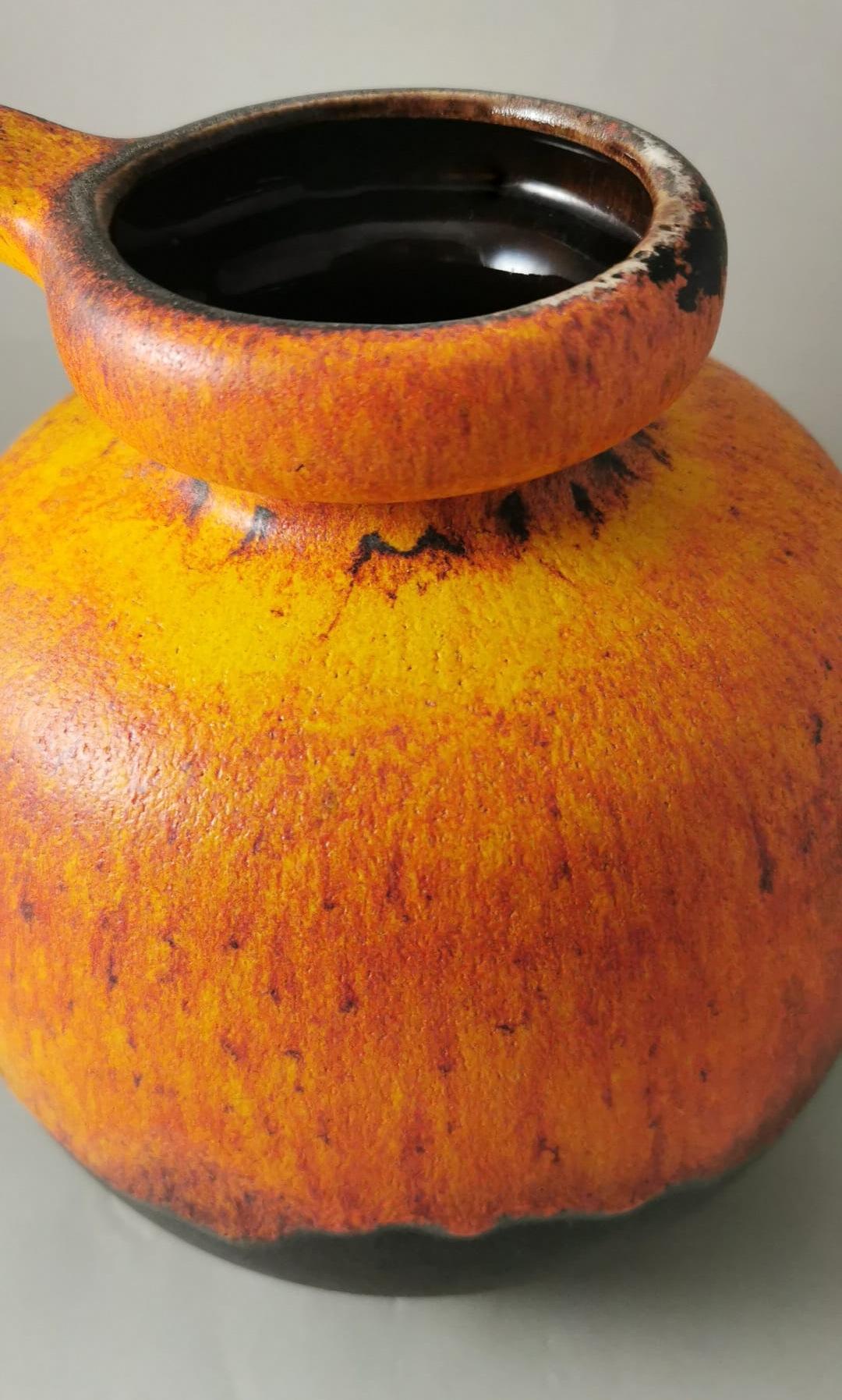 Fat Lava German Jug With Colored And Glazed Ceramic Handle For Sale 4