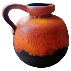 Retro Fat Lava German Jug With Colored And Glazed Ceramic Handle