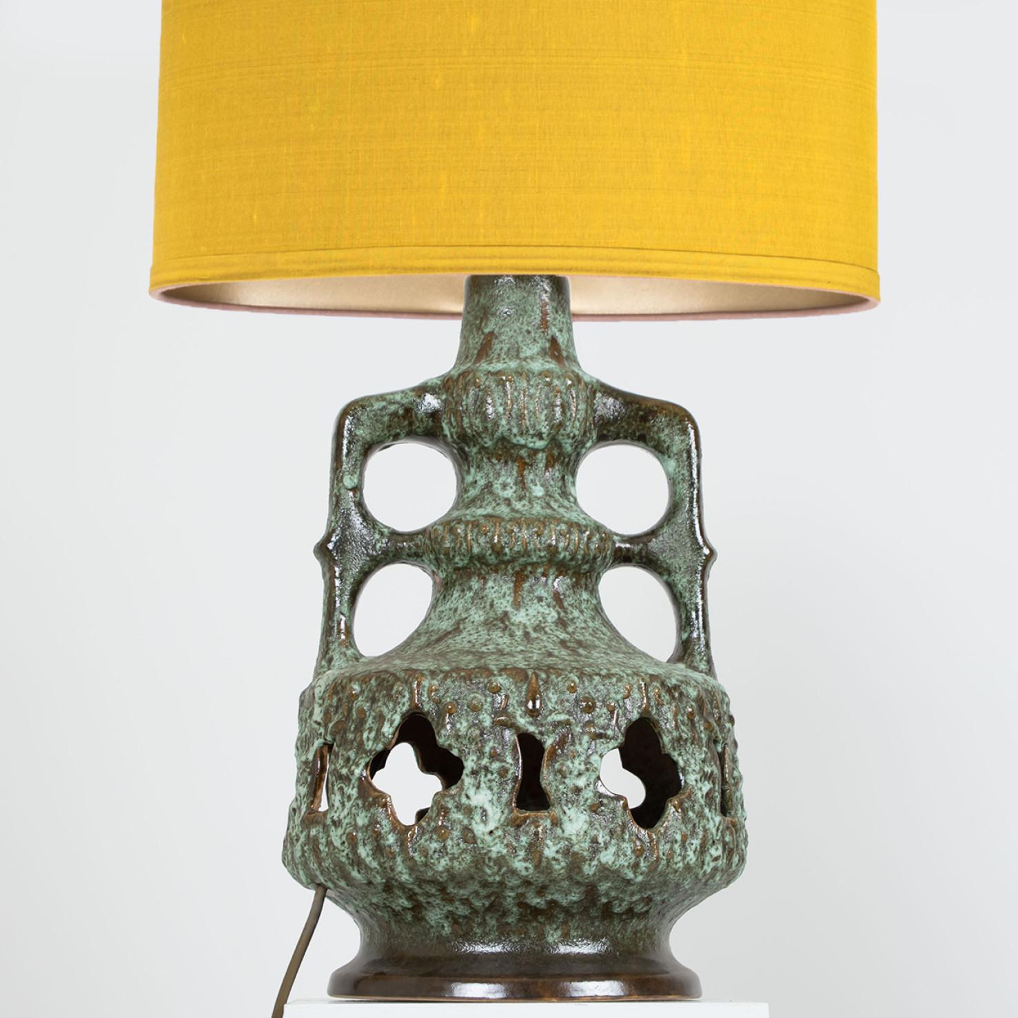 Fat Lava Green and Brown Ceramic Table Lamp, West-Germany, 1970 7
