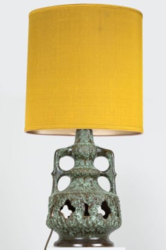 Fat Lava Green and Brown Ceramic Table Lamp, West-Germany, 1970