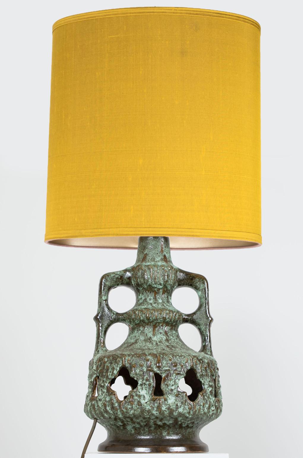 Glazed Fat Lava Green and Brown Ceramic Table Lamp, West-Germany, 1970