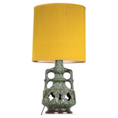 Fat Lava Green and Brown Ceramic Table Lamp, West-Germany