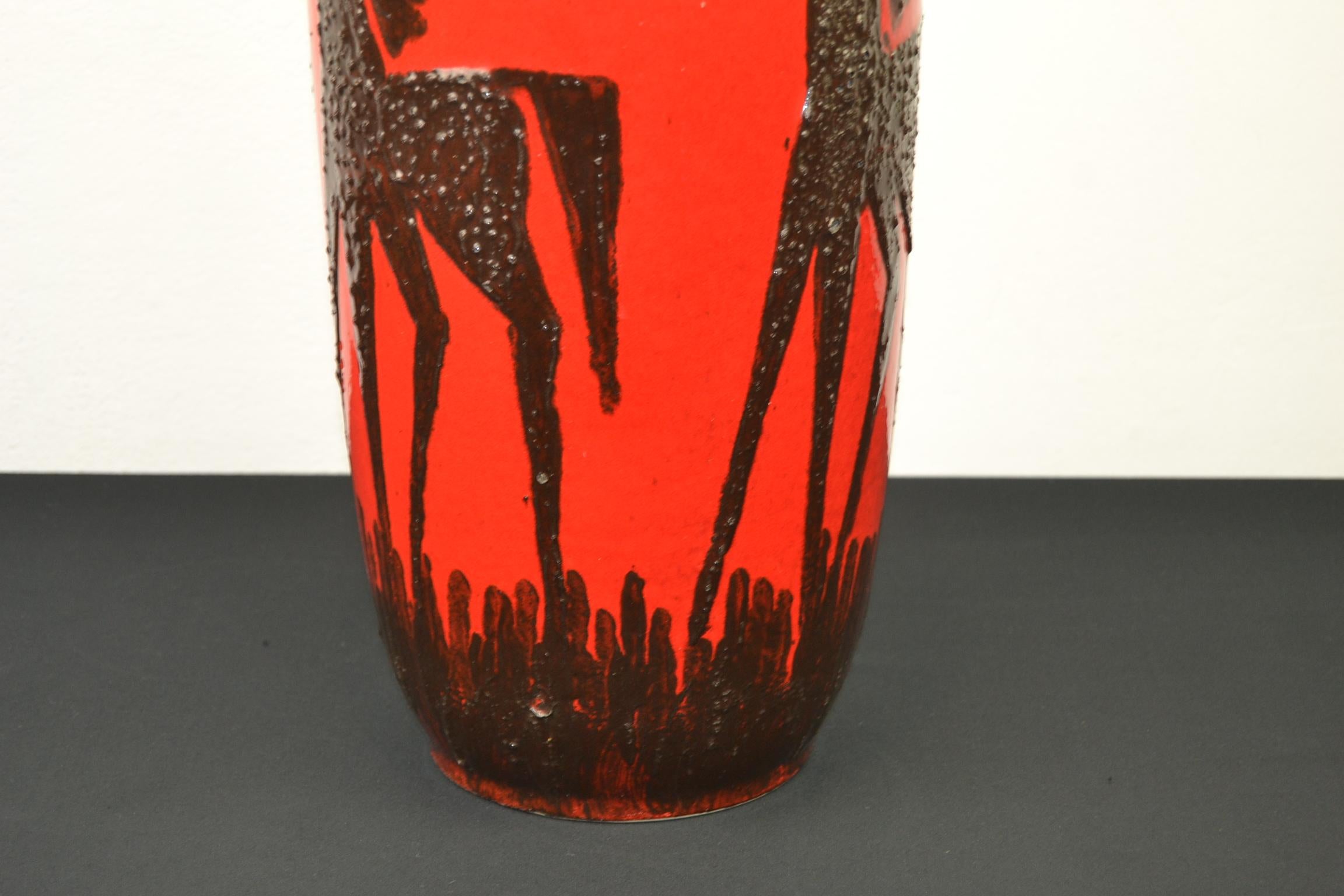Red Fat Lava Horses Vase by Scheurich, Western Germany, 1960s For Sale 6