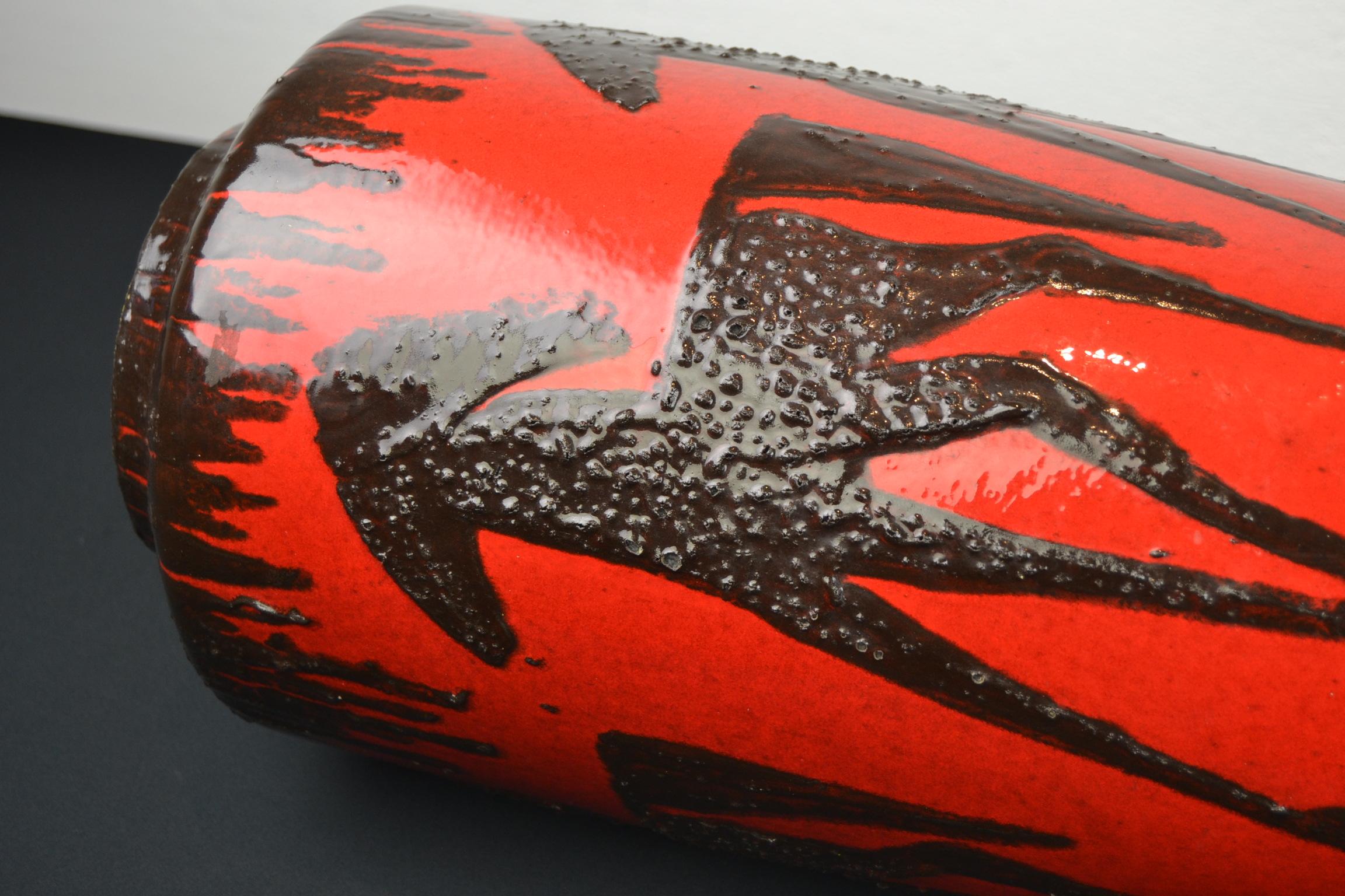 Red Fat Lava Horses Vase by Scheurich, Western Germany, 1960s For Sale 7