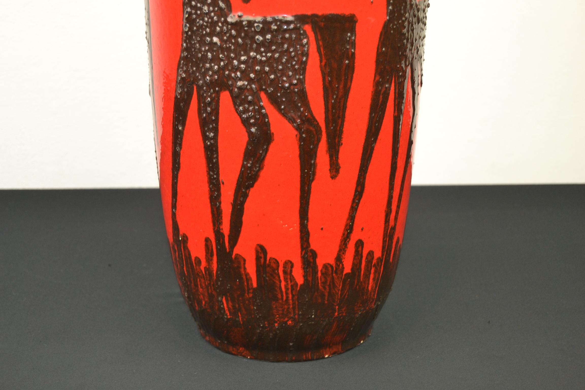Ceramic Red Fat Lava Horses Vase by Scheurich, Western Germany, 1960s For Sale