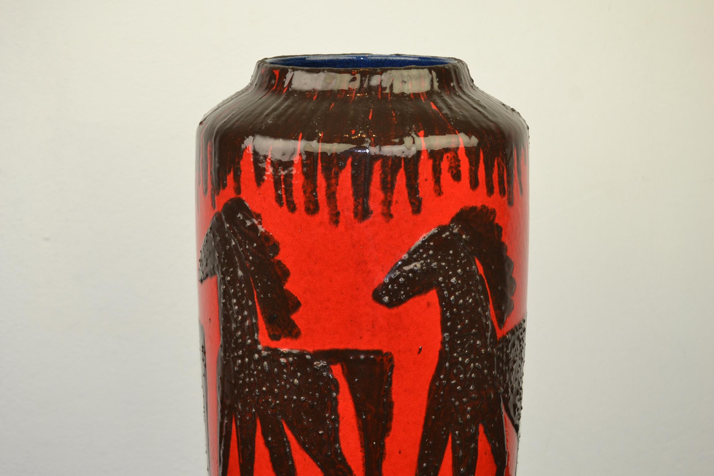 Red Fat Lava Horses Vase by Scheurich, Western Germany, 1960s For Sale 2