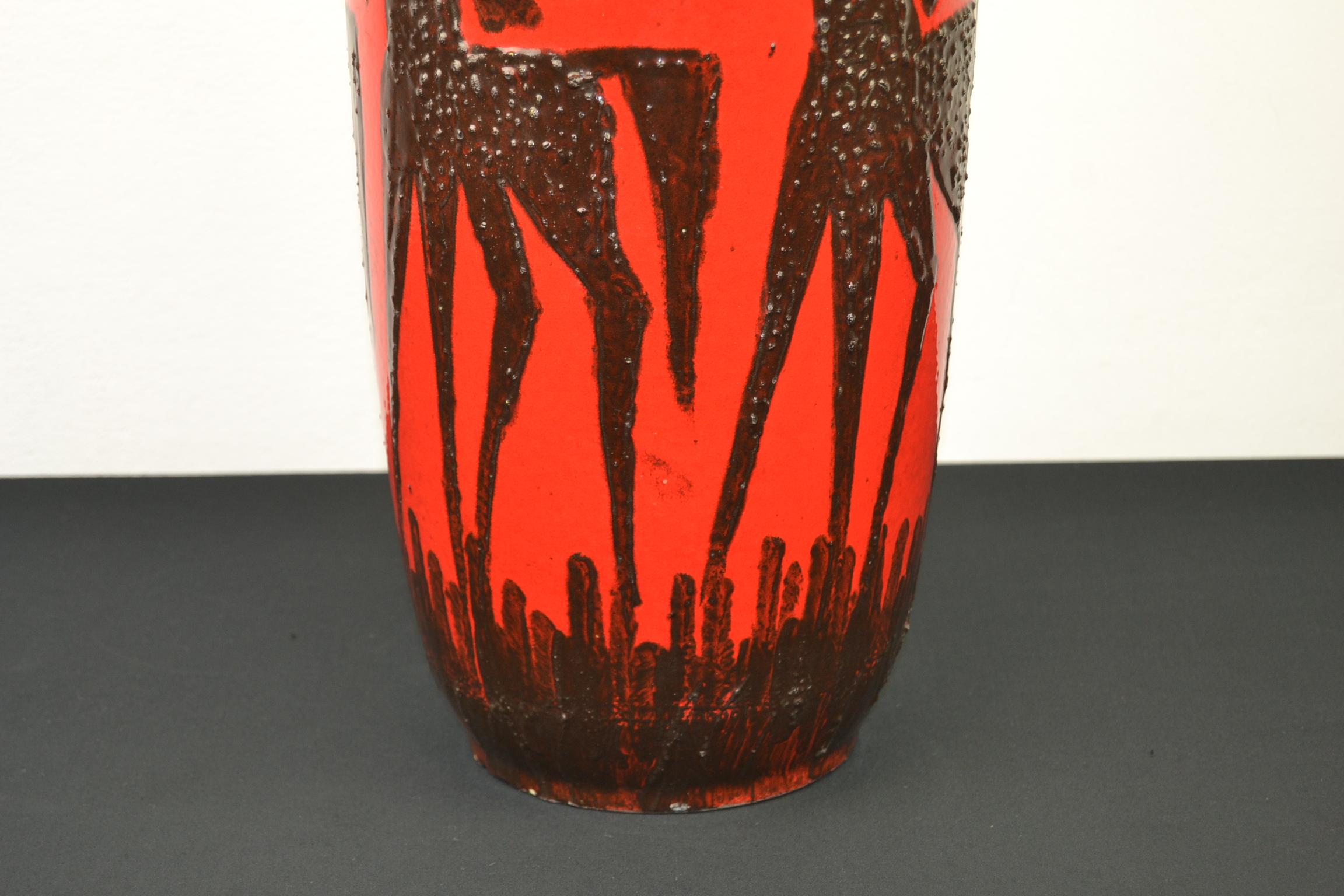 Red Fat Lava Horses Vase by Scheurich, Western Germany, 1960s For Sale 3