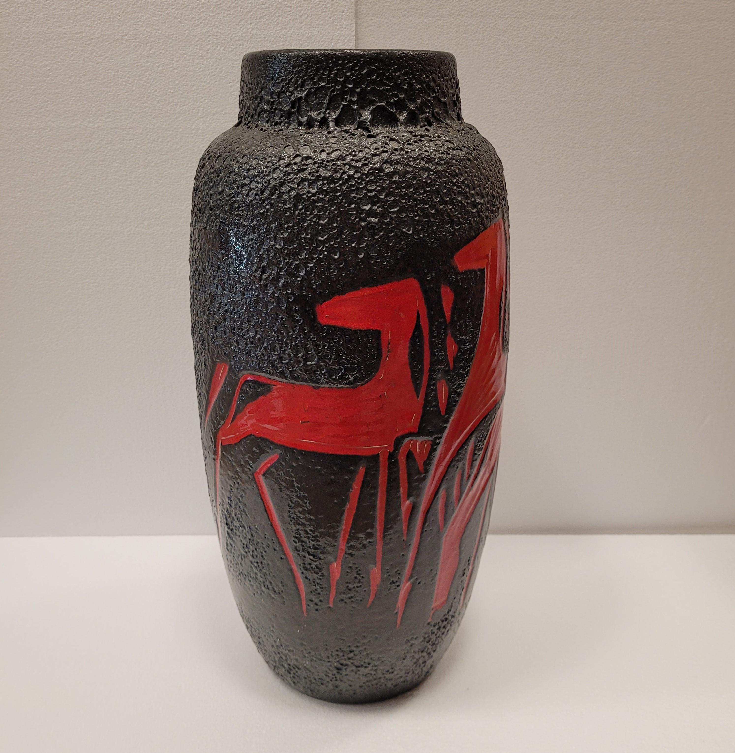  Fat Lava  red black Germany CERAMIC VASE, Scheurich Keramik, 50´s, 60´s  For Sale 3