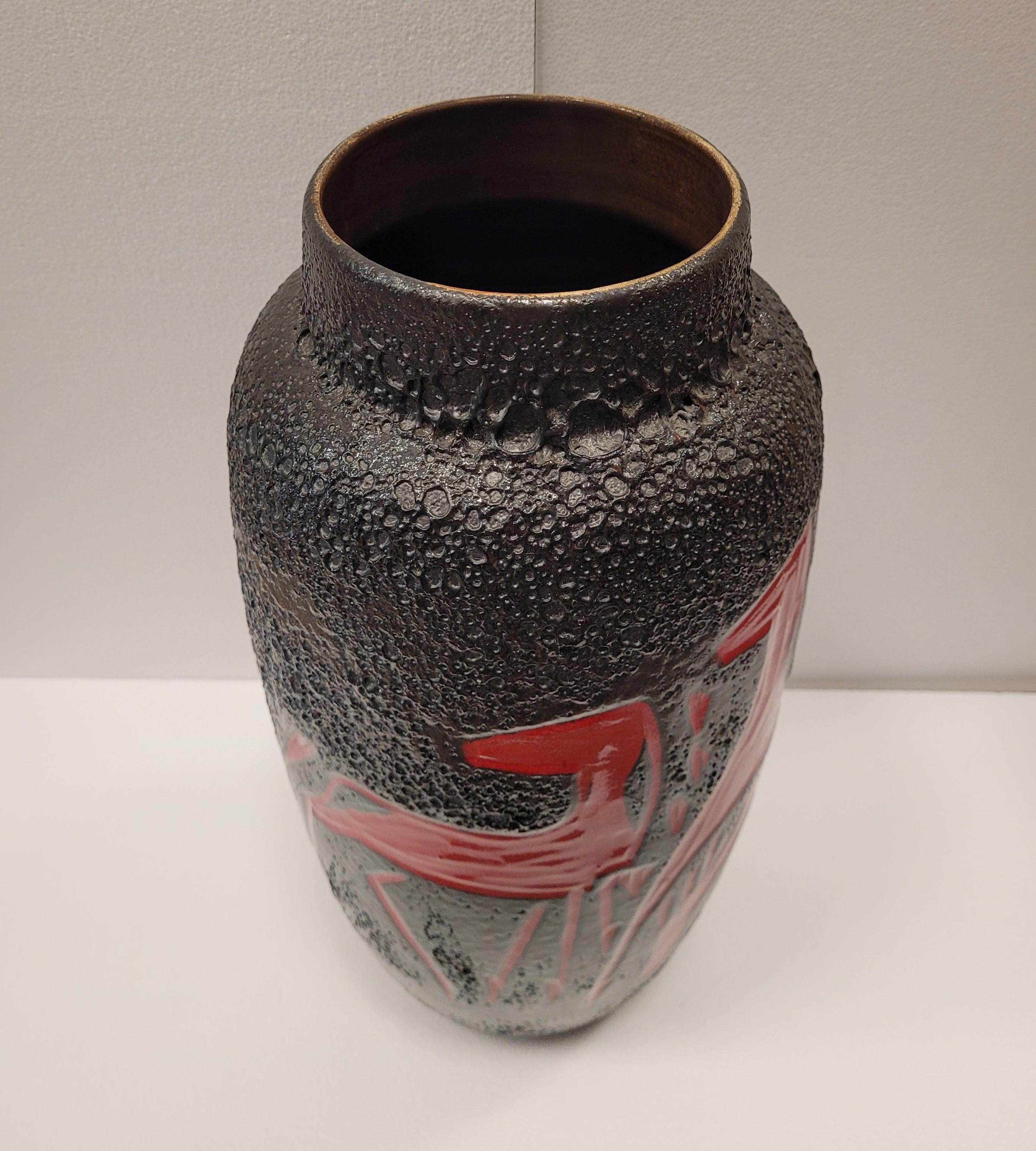  Fat Lava  red black Germany CERAMIC VASE, Scheurich Keramik, 50´s, 60´s  For Sale 4