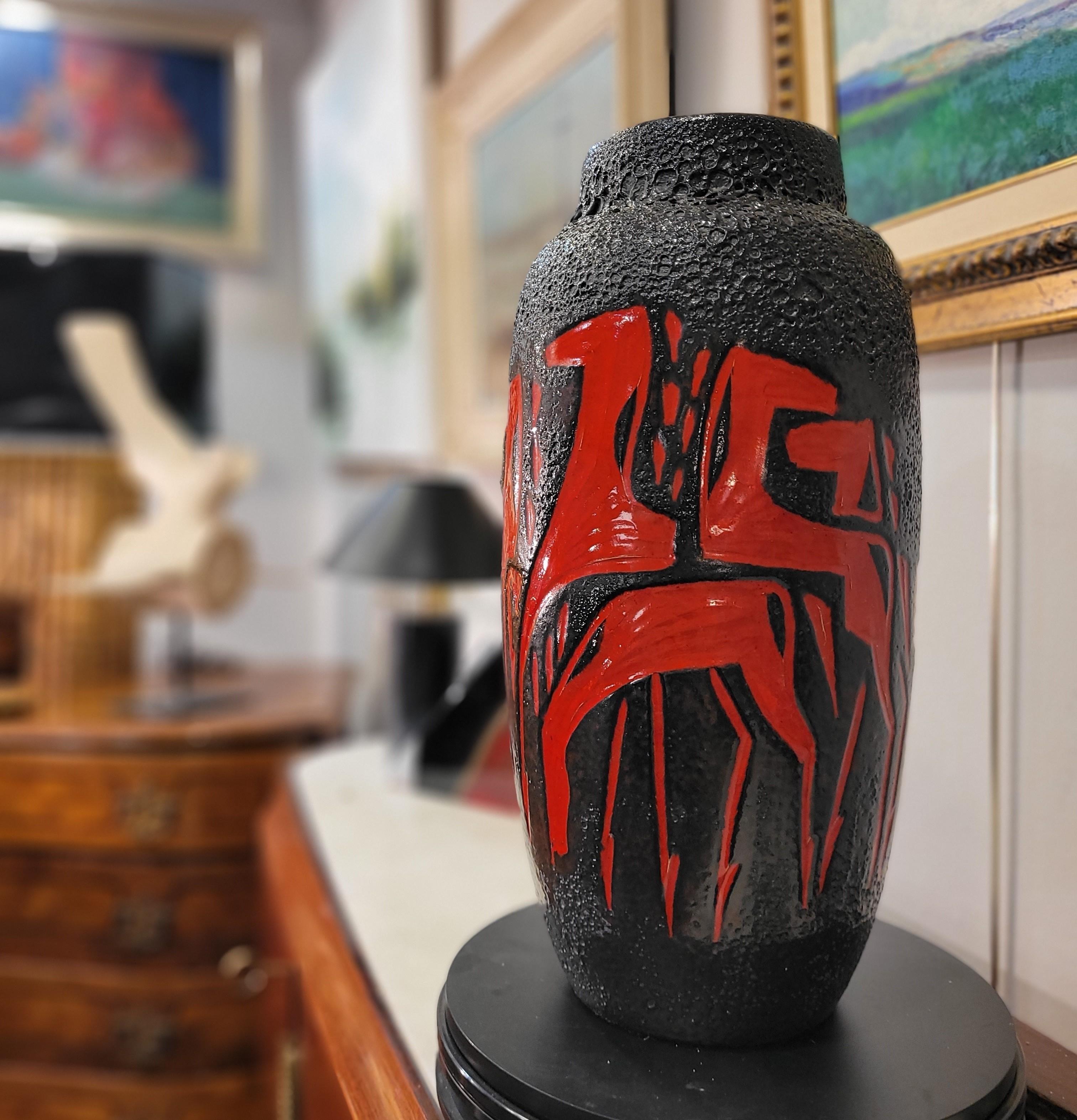 Mid-Century Modern  Lave grasse  rouge noir Allemagne VASE EN CERAMIQUE, Scheurich Keramik, 50's, 60's  en vente