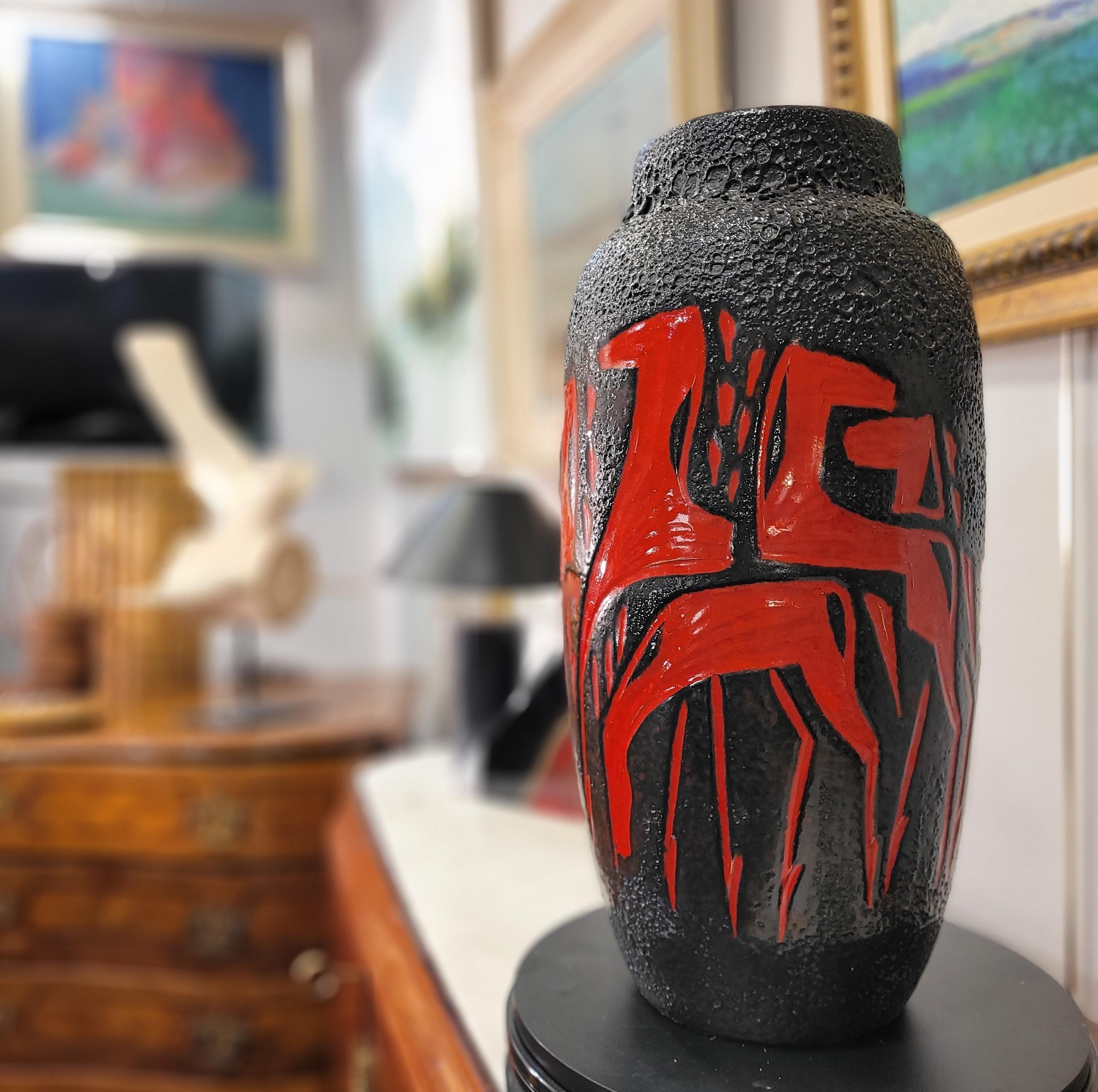 Mid-Century Modern  Fat Lava  red black Germany CERAMIC VASE, Scheurich Keramik, 50´s, 60´s  For Sale