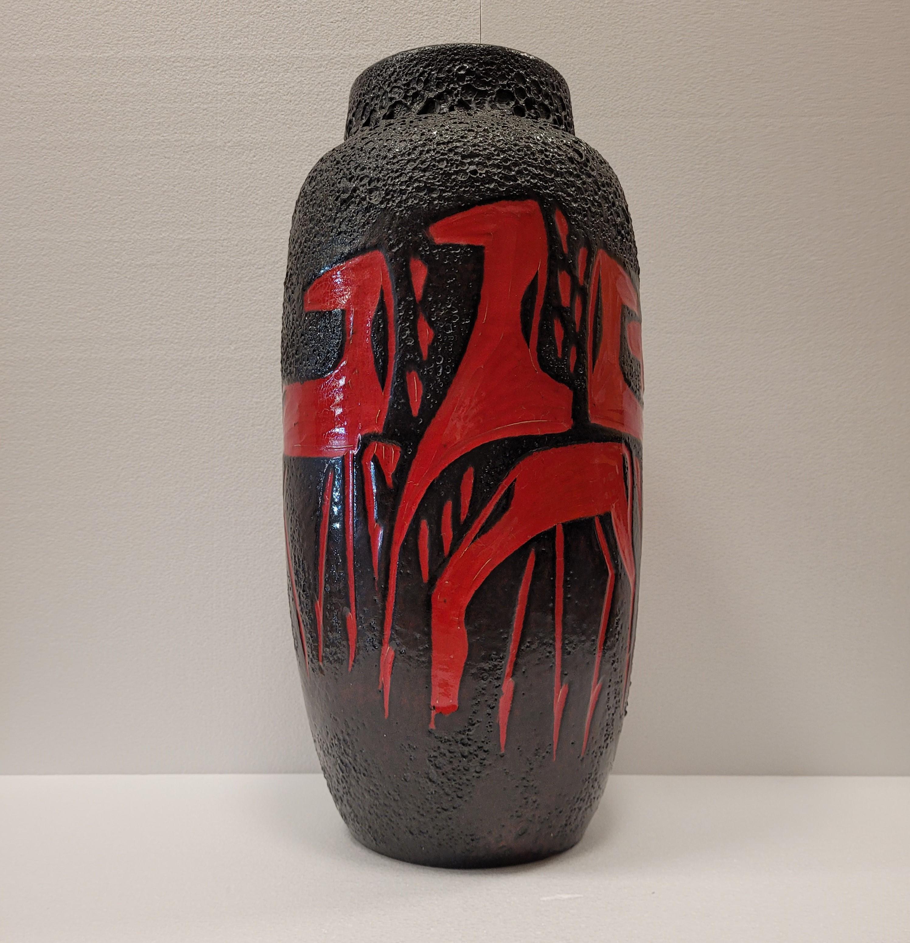  Lave grasse  rouge noir Allemagne VASE EN CERAMIQUE, Scheurich Keramik, 50's, 60's  Bon état - En vente à Valladolid, ES