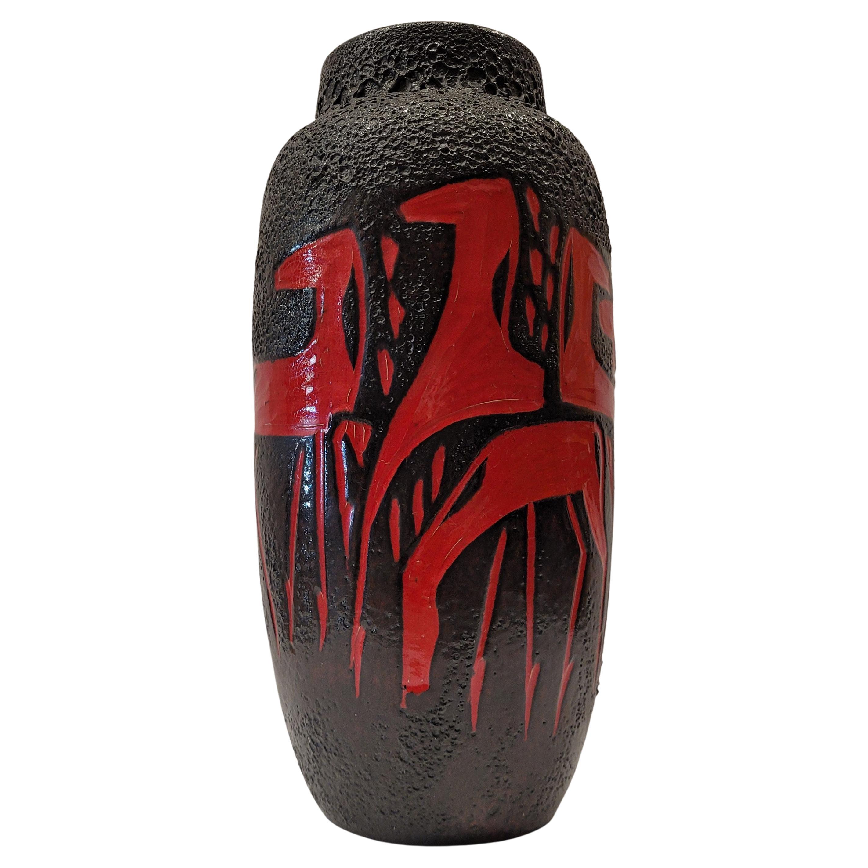  Lave grasse  rouge noir Allemagne VASE EN CERAMIQUE, Scheurich Keramik, 50's, 60's 