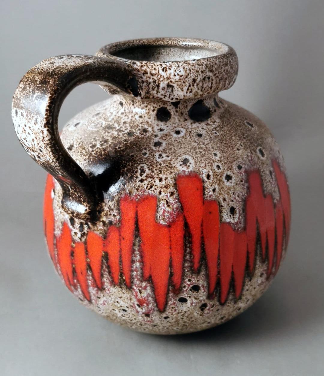 20th Century Fat Lava Scheurich German Colored And Glazed Ceramic Pitcher With Handle  For Sale