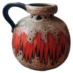 Vintage Fat Lava Scheurich German Colored And Glazed Ceramic Pitcher With Handle