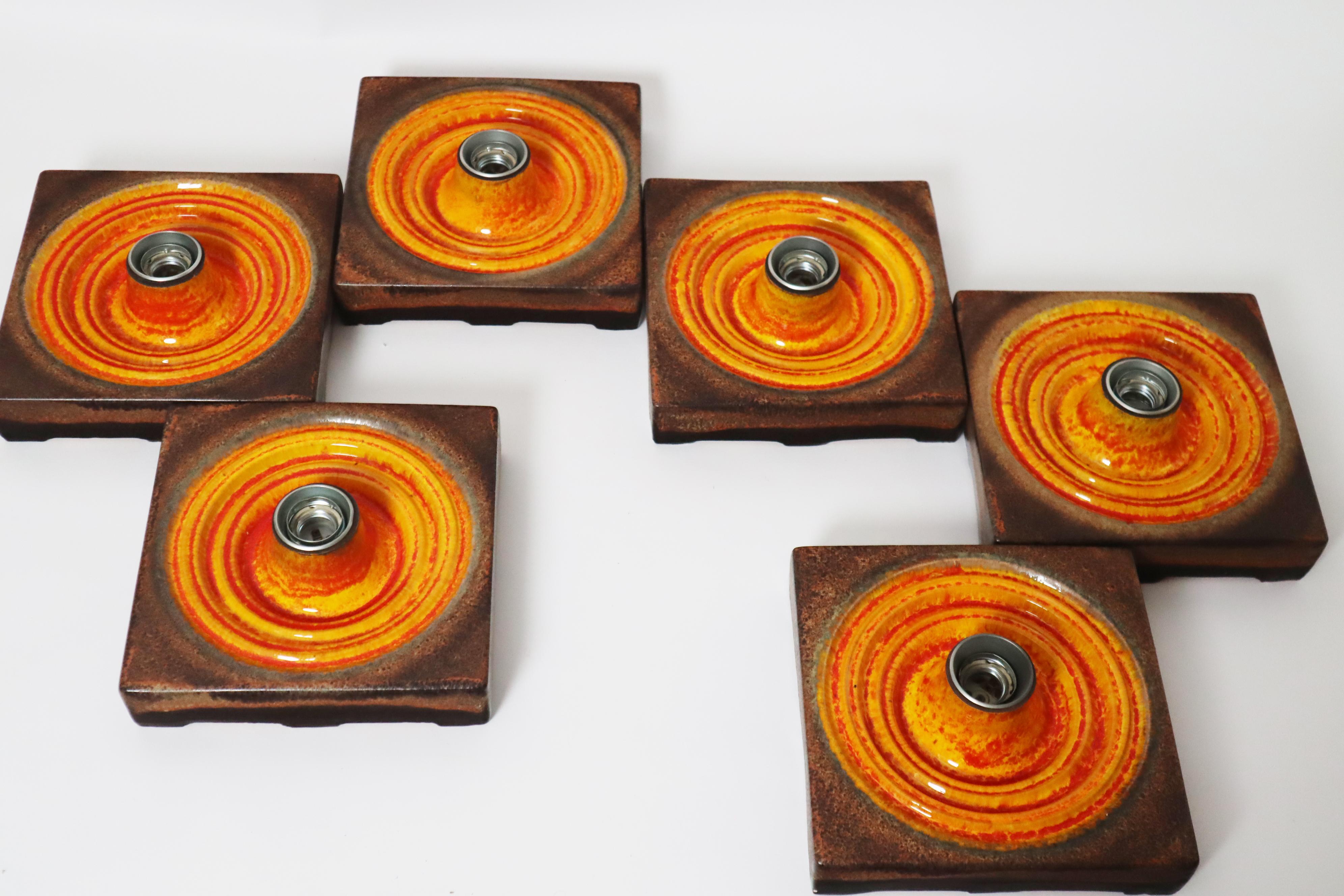 Juego de 6 apliques de lava gorda en marrón anaranjado, Alemania. 1970s en venta 2