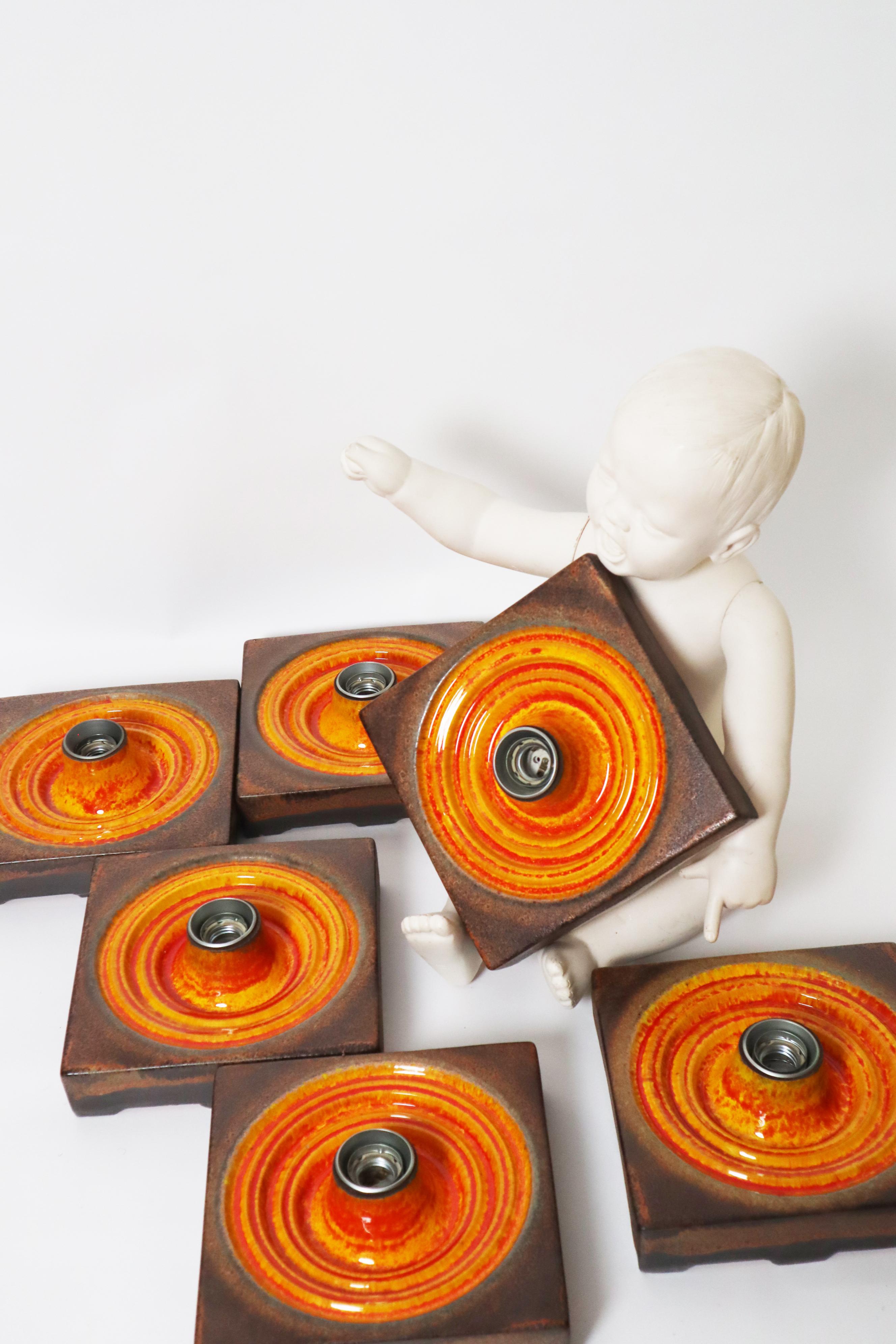 Juego de 6 apliques de lava gorda en marrón anaranjado, Alemania. 1970s en venta 12