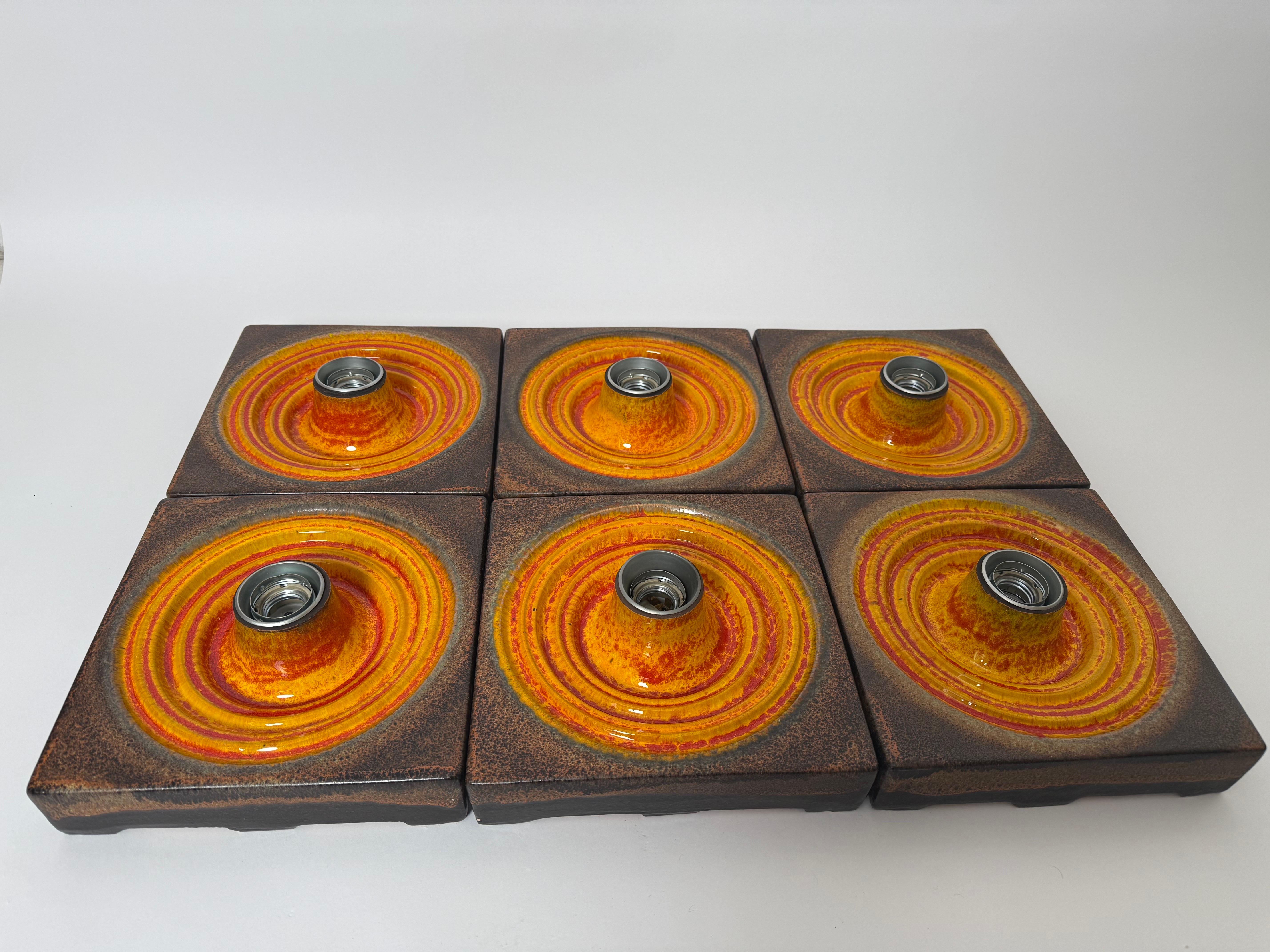 Juego de 6 apliques de lava gorda en marrón anaranjado, Alemania. 1970s Moderno de mediados de siglo en venta