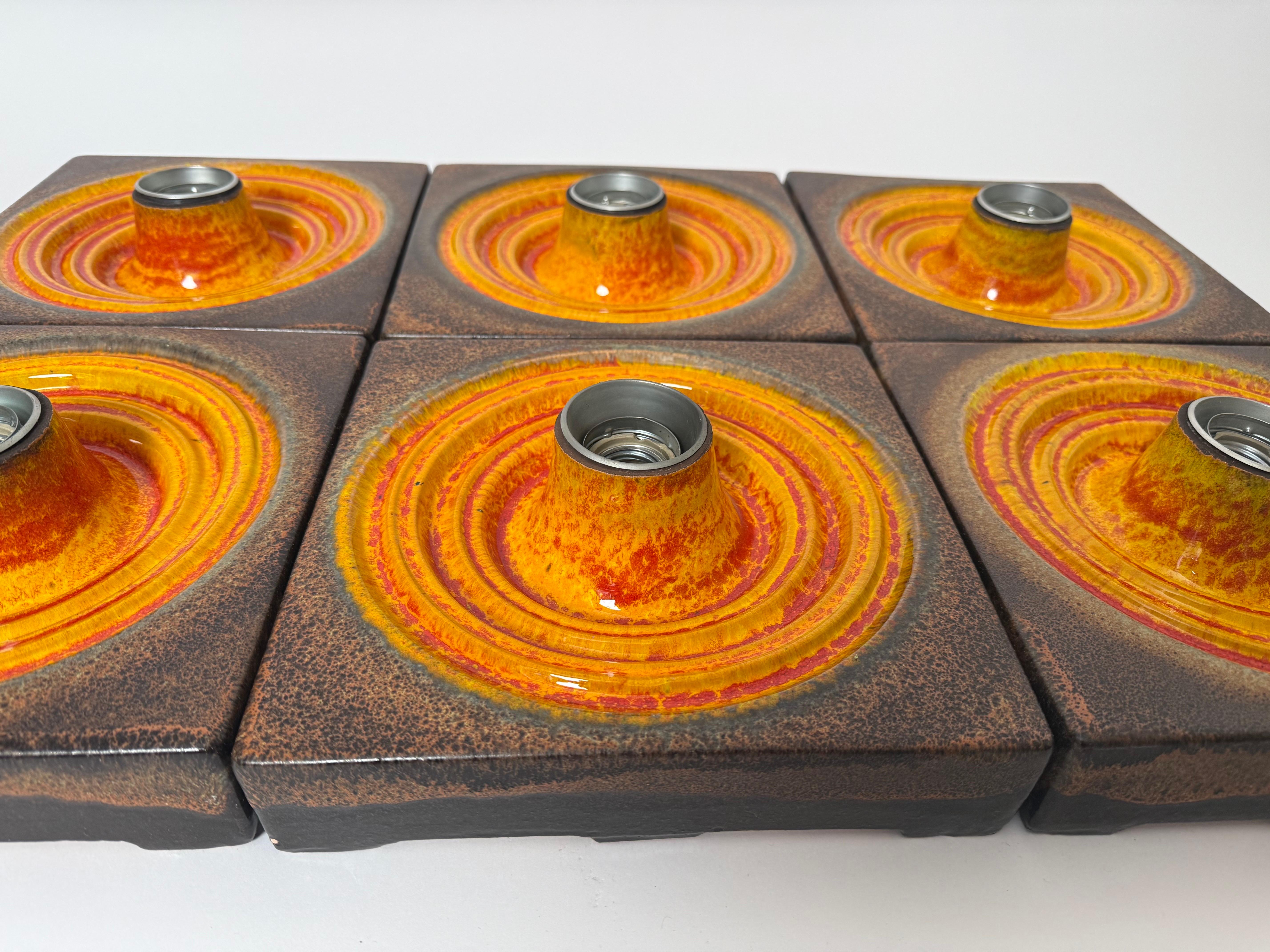 Juego de 6 apliques de lava gorda en marrón anaranjado, Alemania. 1970s Alemán en venta