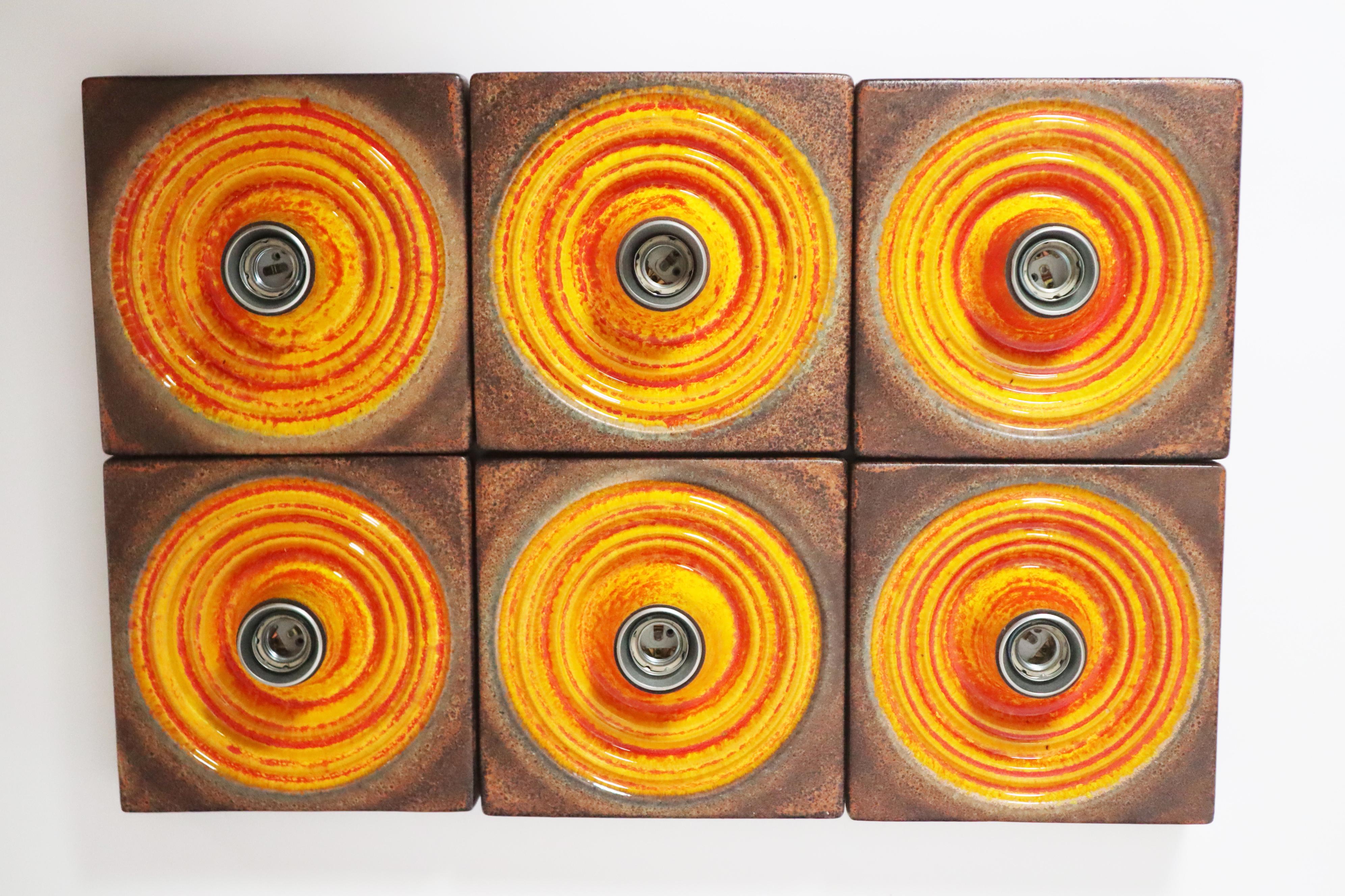 Juego de 6 apliques de lava gorda en marrón anaranjado, Alemania. 1970s Cerámico en venta