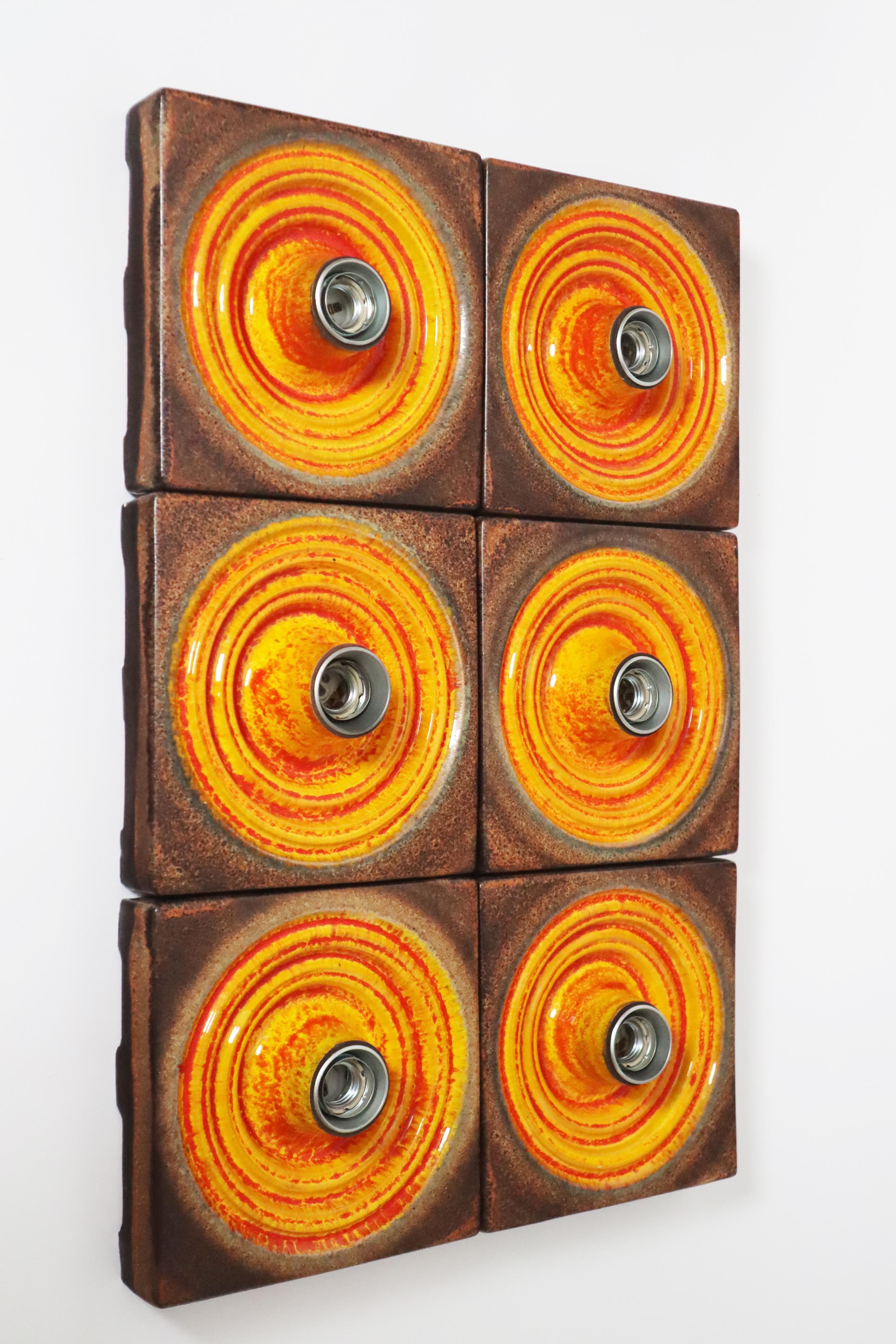 Juego de 6 apliques de lava gorda en marrón anaranjado, Alemania. 1970s en venta 1