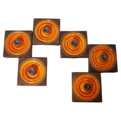 Fat Lava Scones Set of 6 Wall Lights in Orange Brown, Germany. 1970s