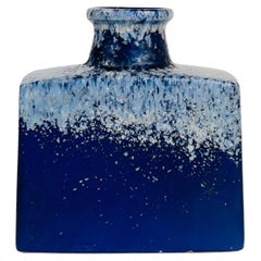 Fat Lava Short Vase in Smooth Klein Blue and White Texture Glaze, Germany 1960