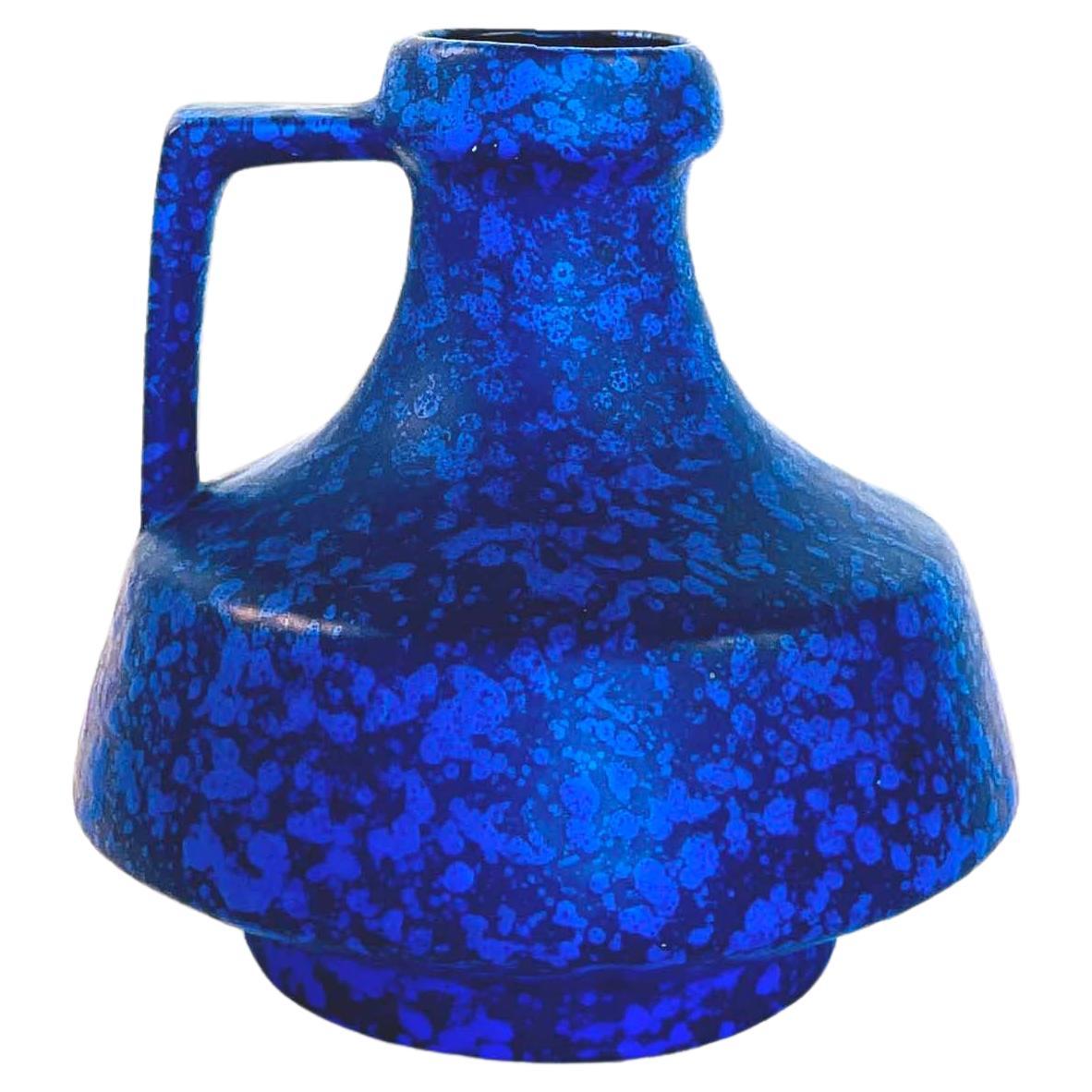 Vase Fat Lava Studio en céramique K&S à glaçure bleue texturée, Allemagne, 1960