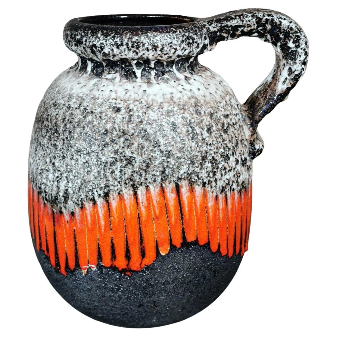 Fat Lava Style German Colored and Glazed Ceramic Pitcher with Handle For Sale