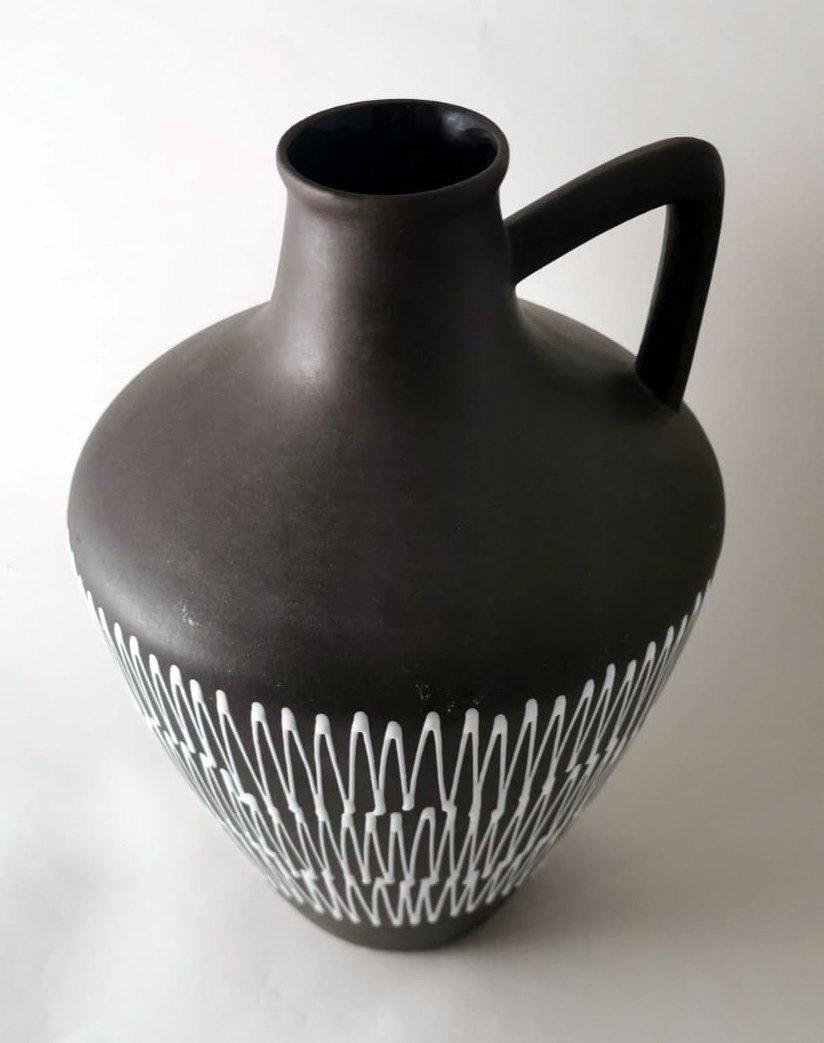 Brutalist Fat-Lava Style German Dark And White Ceramic Pitcher For Sale