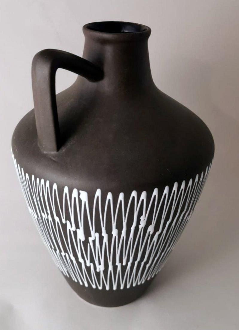 Hand-Crafted Fat-Lava Style German Dark And White Ceramic Pitcher For Sale