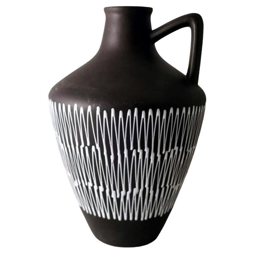 Fat-Lava Style German Dark And White Ceramic Pitcher For Sale