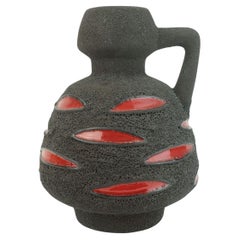 vaso di lava grassa ceramica schlossberg anni '70 marrone con motivo rosso lucido n. 64-25
