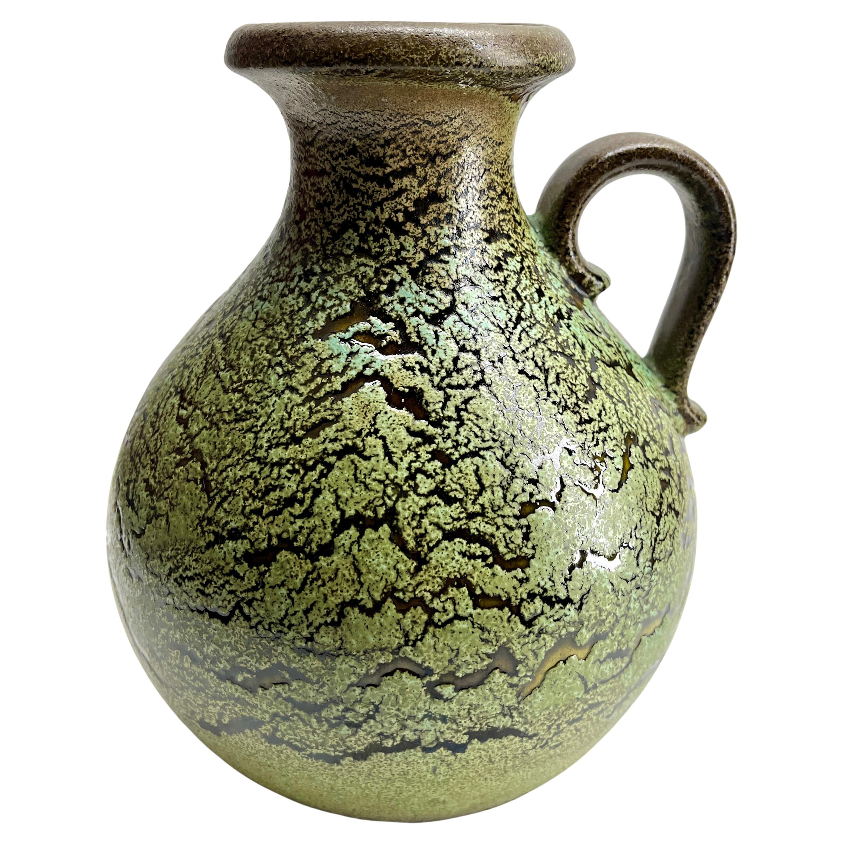 Vase en lave grasse avec émail goutte à goutte vert-brun 'Scheurich 20 W-Germany' 1960s en vente