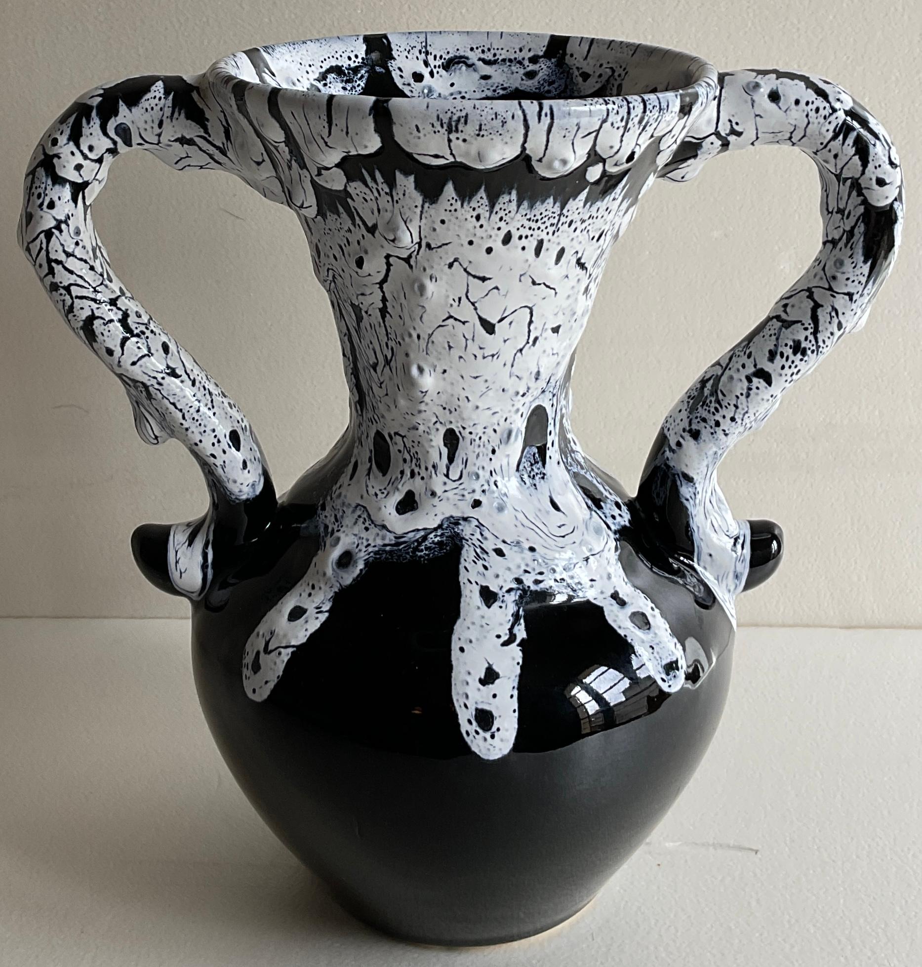French Fat Lava Vase With Handles From Fontaine De Vaucluse France For Sale
