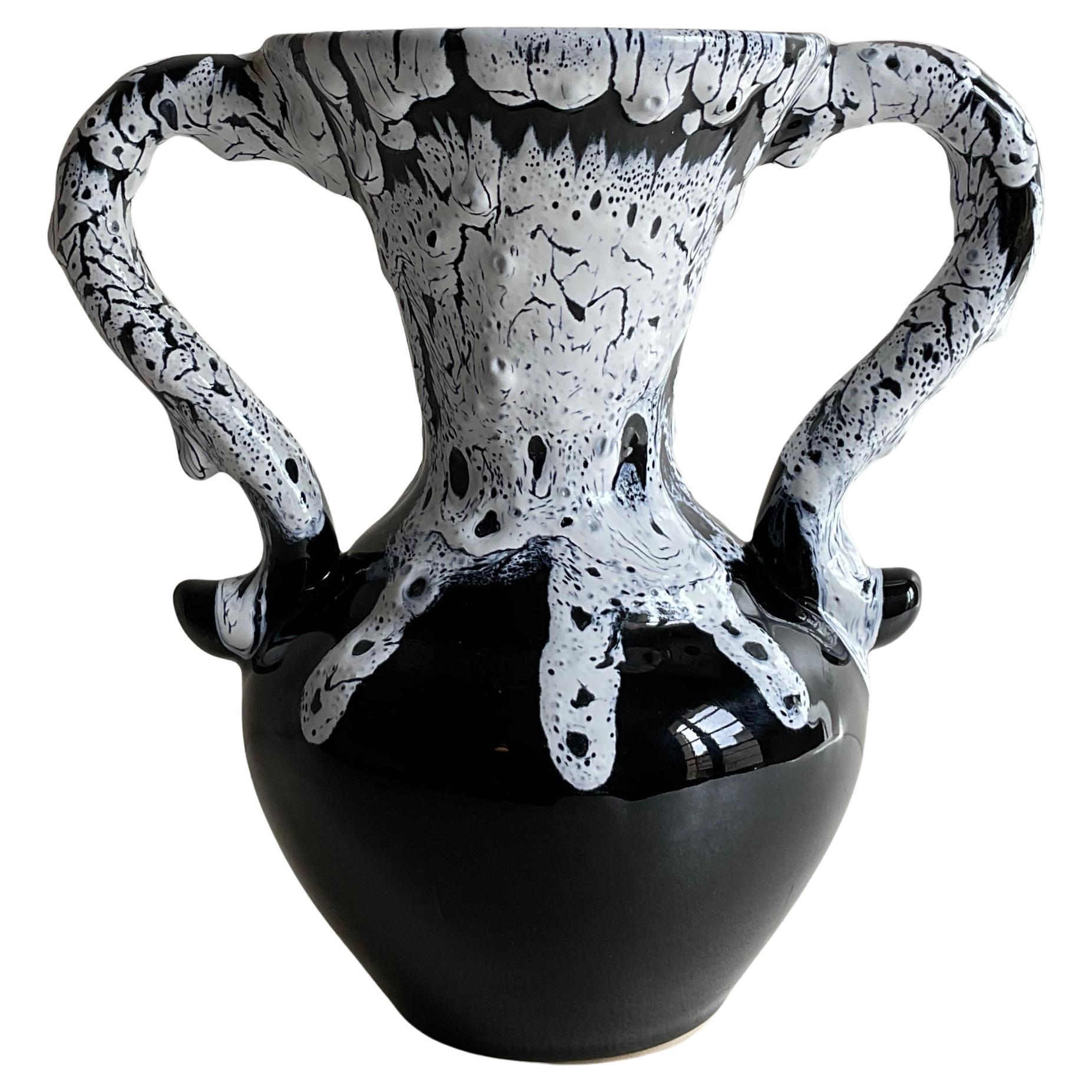 Fat Lava Vase With Handles From Fontaine De Vaucluse France For Sale