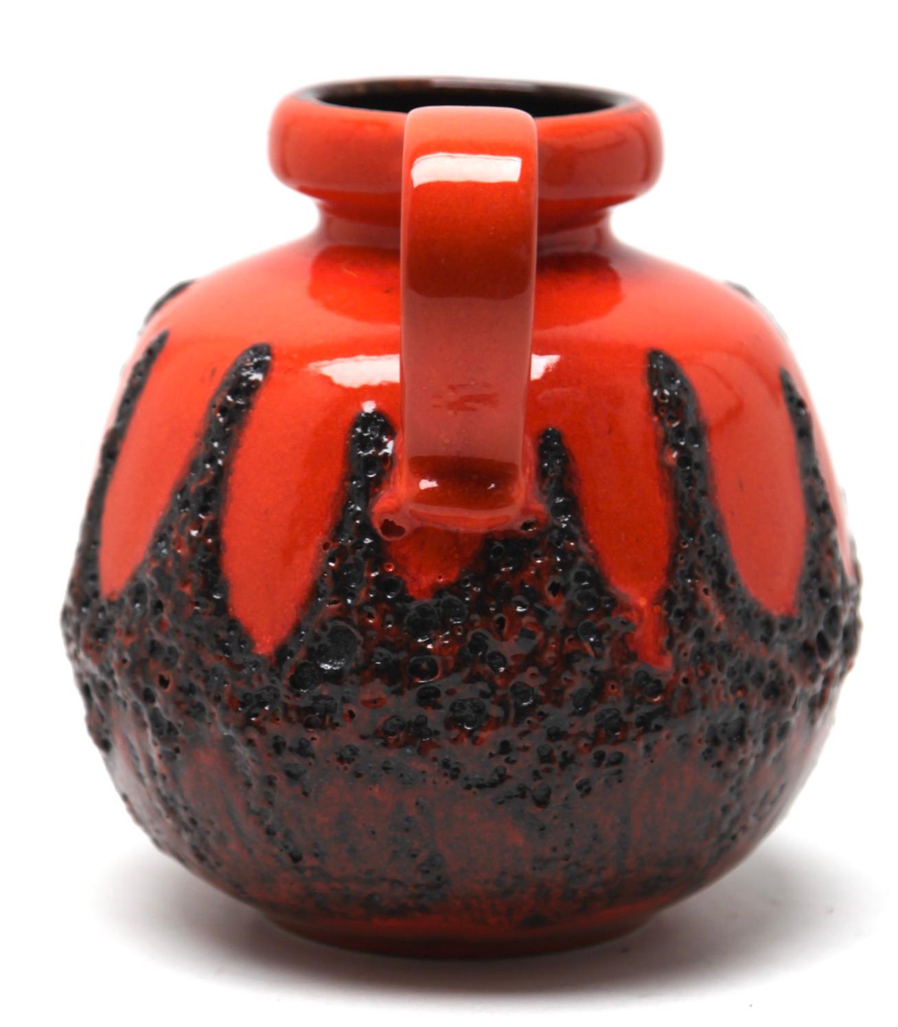 Mid-Century Modern Fat Lava Vase with Red Drip-Glaze 'Scheurich 484-21, W-Germany' 1960s