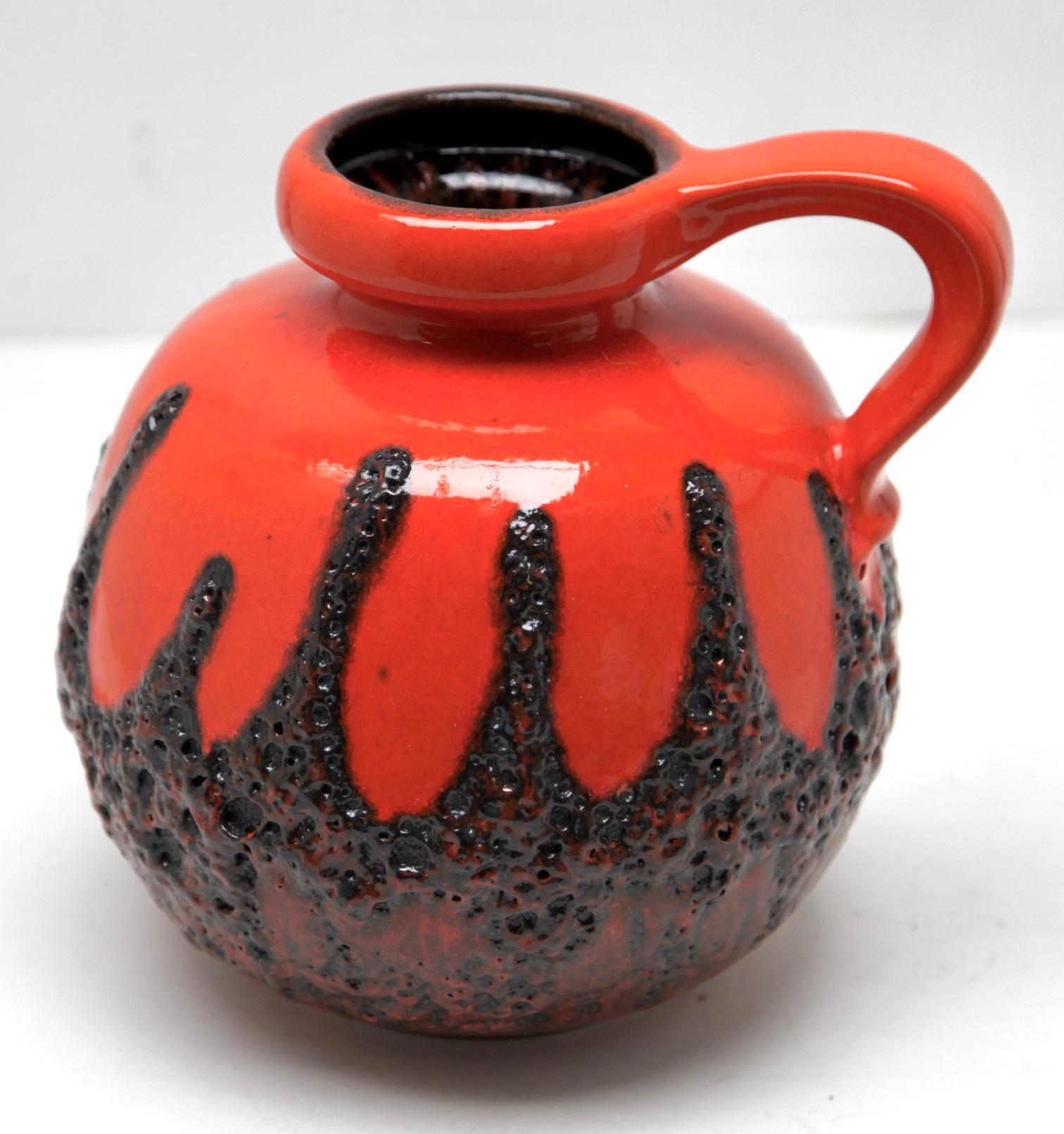 Glazed Fat Lava Vase with Red Drip-Glaze 'Scheurich 484-21, W-Germany' 1960s
